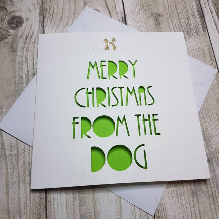 Papercut Christmas Card From The Dog, Glitter Bone