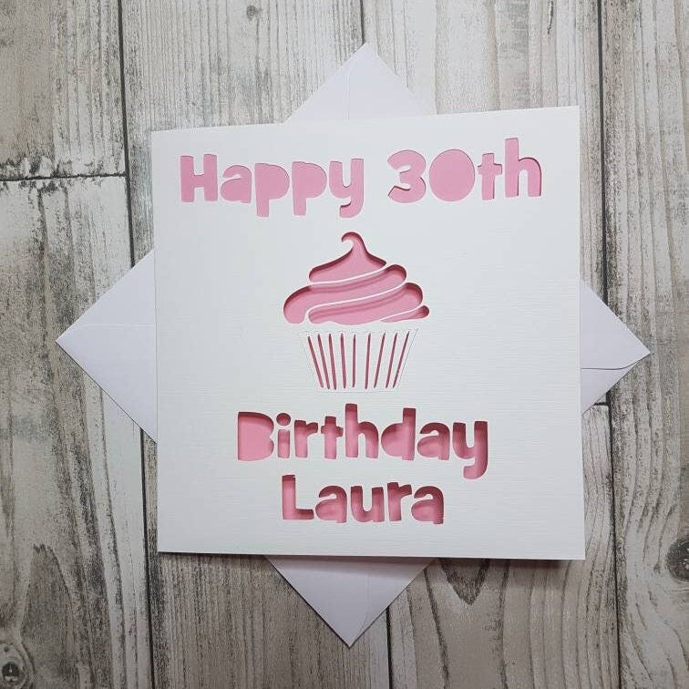 Personalised Papercut Birthday Card: Cupcake Design, Any Age