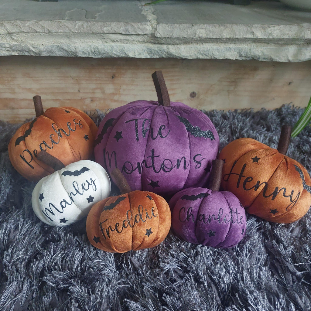 Personalised Plush Halloween Pumpkin: Glitter Name Autumn Decor