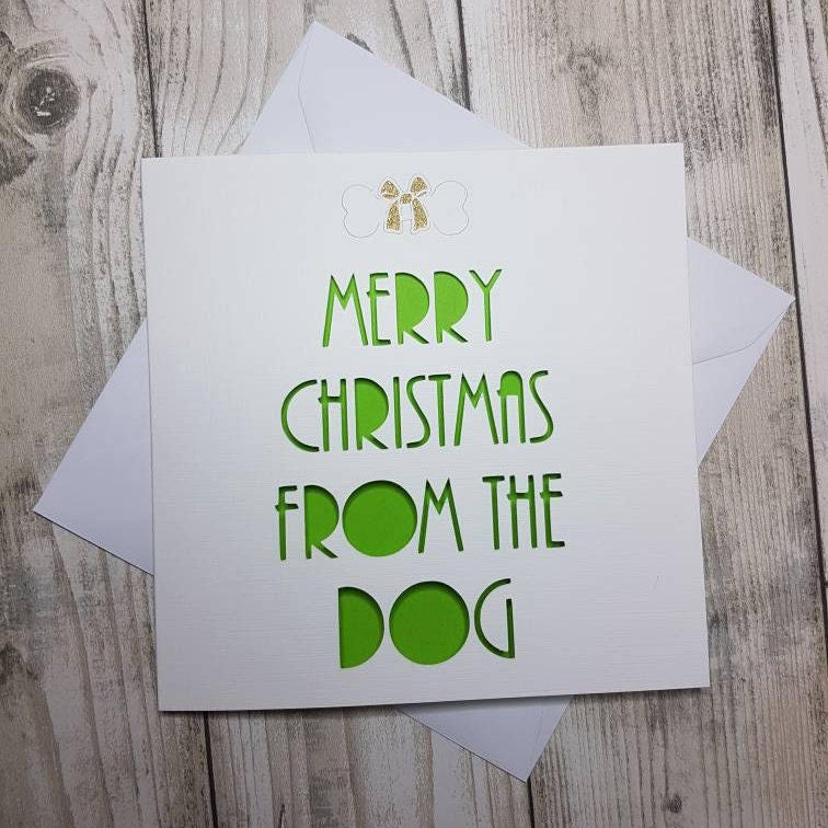 Papercut Christmas Card From The Dog, Glitter Bone