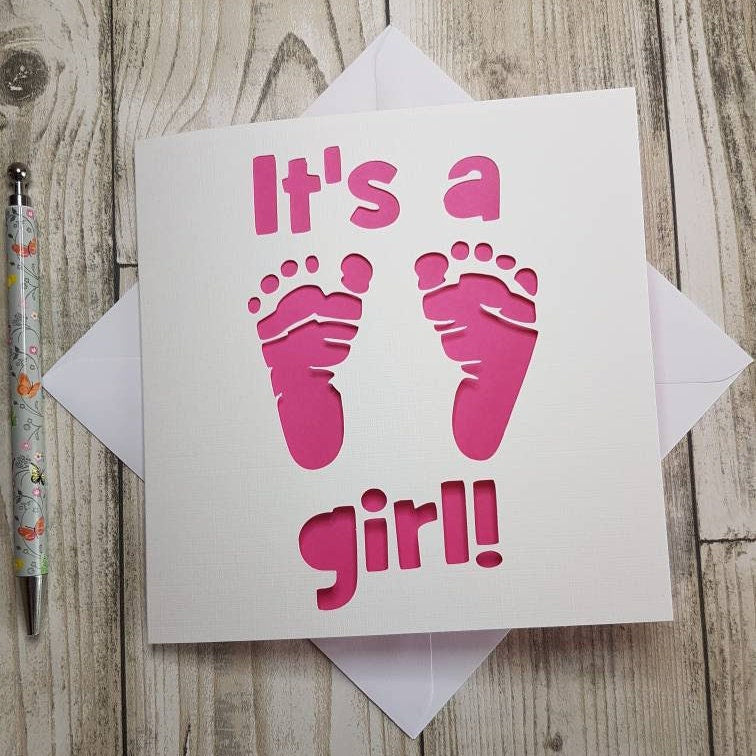 It's A Girl Card, New Baby Girl Papercut Card
