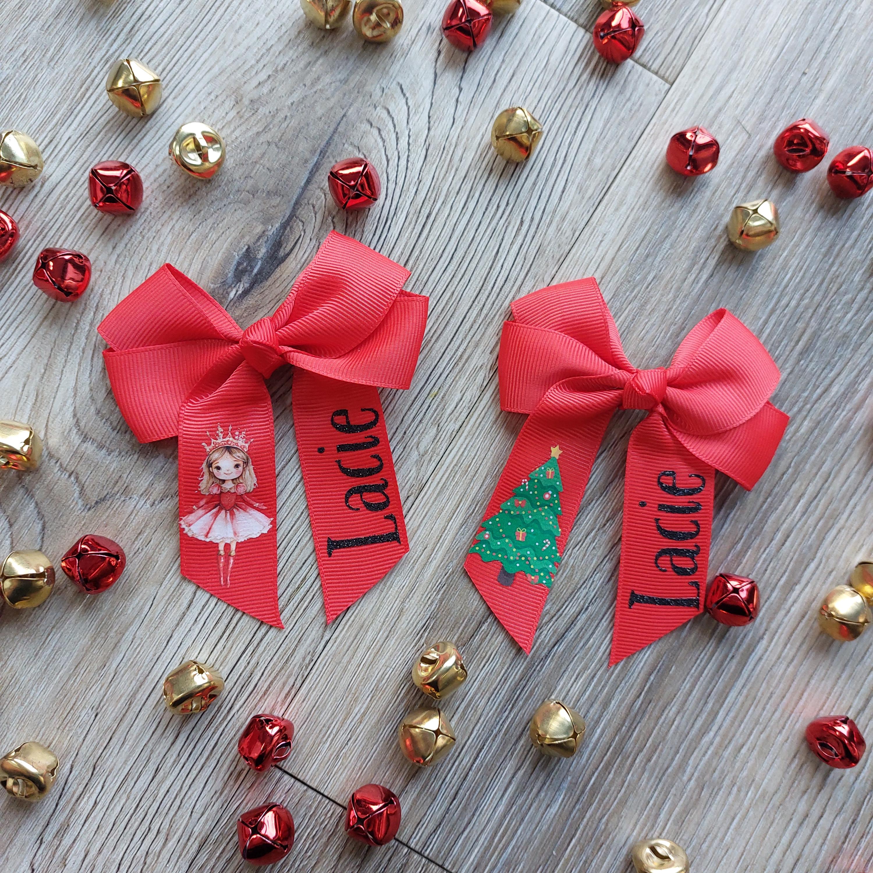 Personalised Christmas Hair Bow: Red Grosgrain Ribbon, Christmas Eve Box Filler