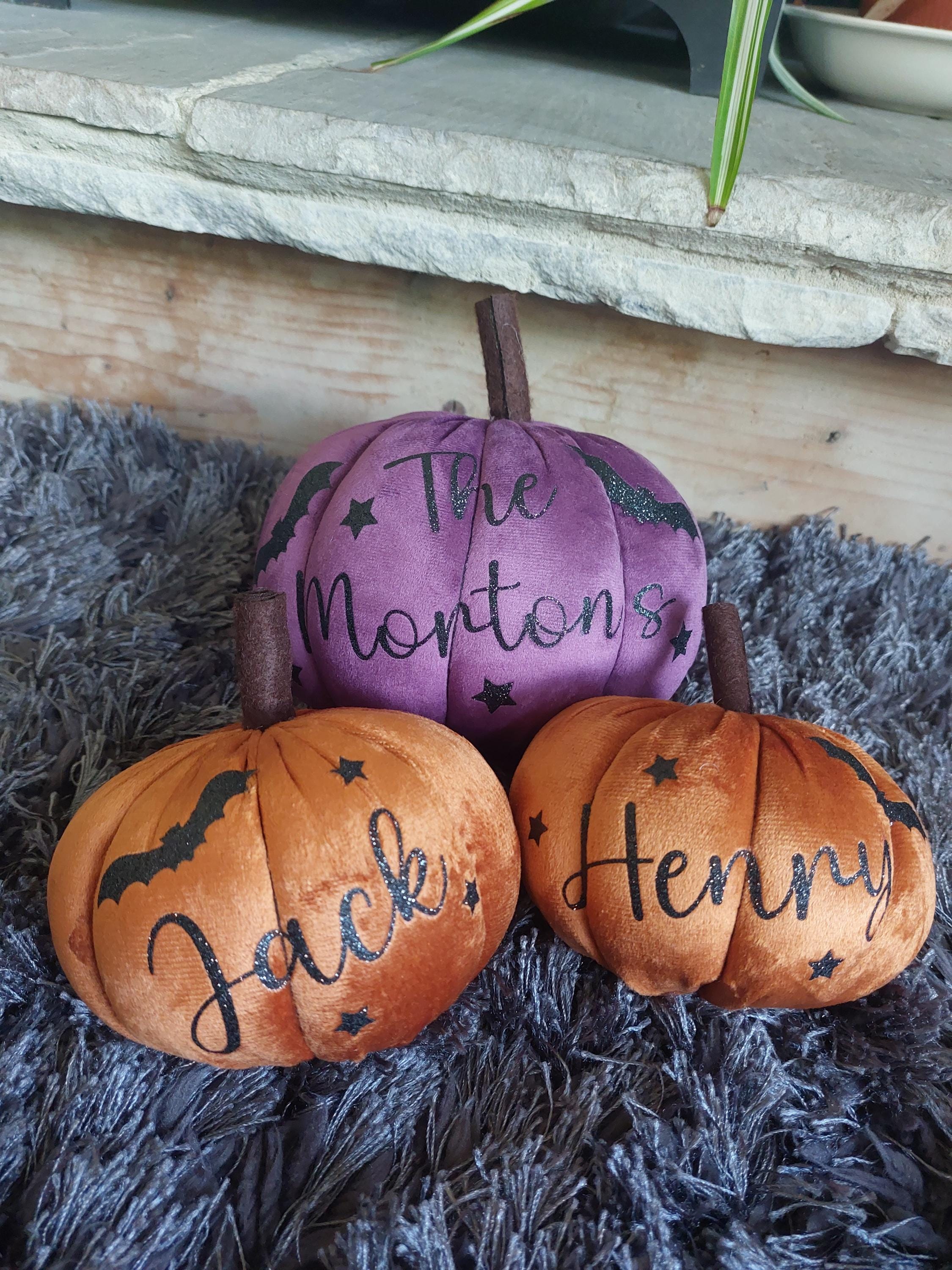 Personalised Plush Halloween Pumpkin: Glitter Name Autumn Decor