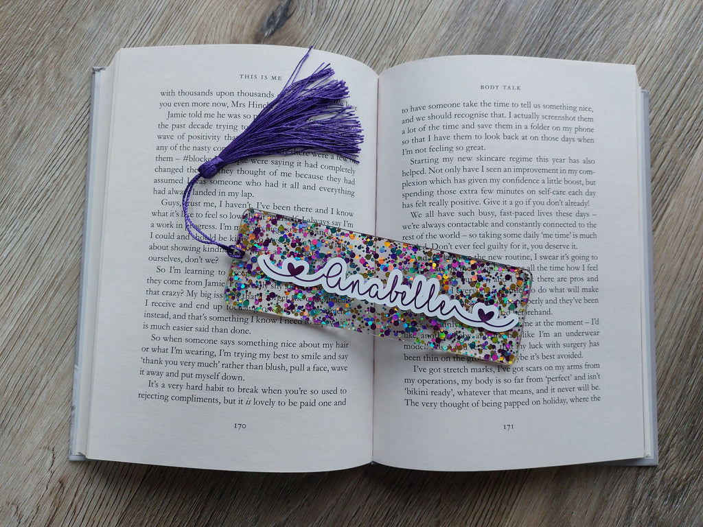 Personalised Glitter Acrylic Bookmark with Tassel