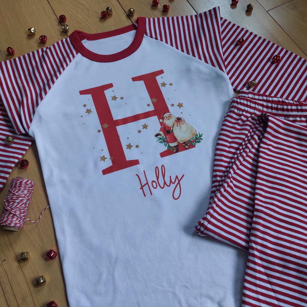 Personalized Santa Christmas Pyjamas, Matching Family Cotton PJs