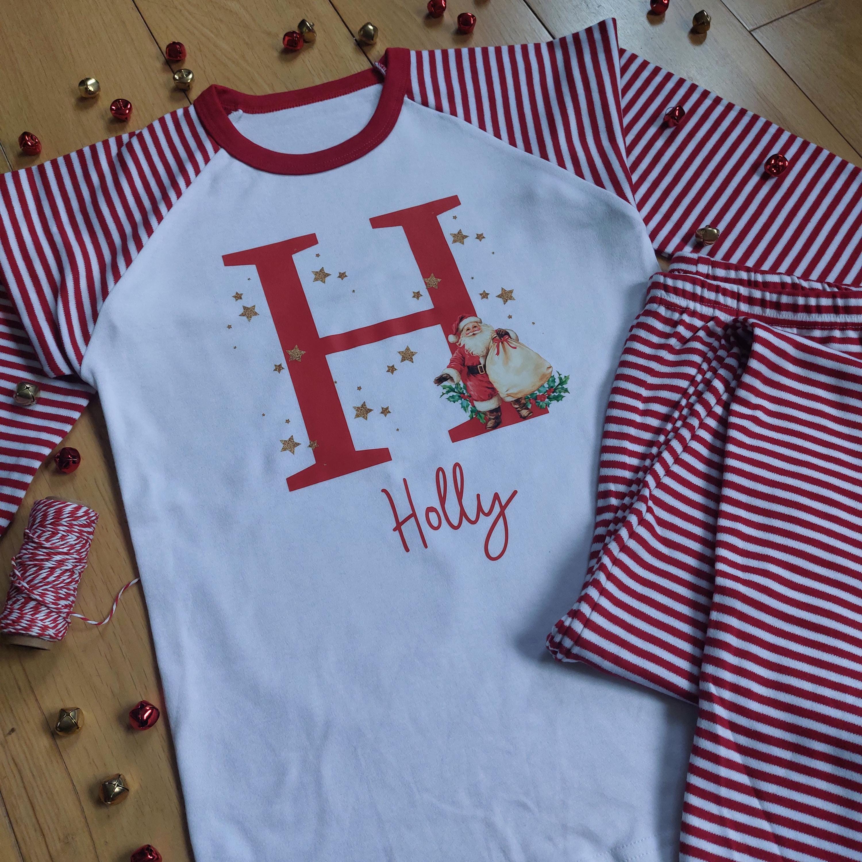 Personalized Santa Christmas Pyjamas, Matching Family Cotton PJs