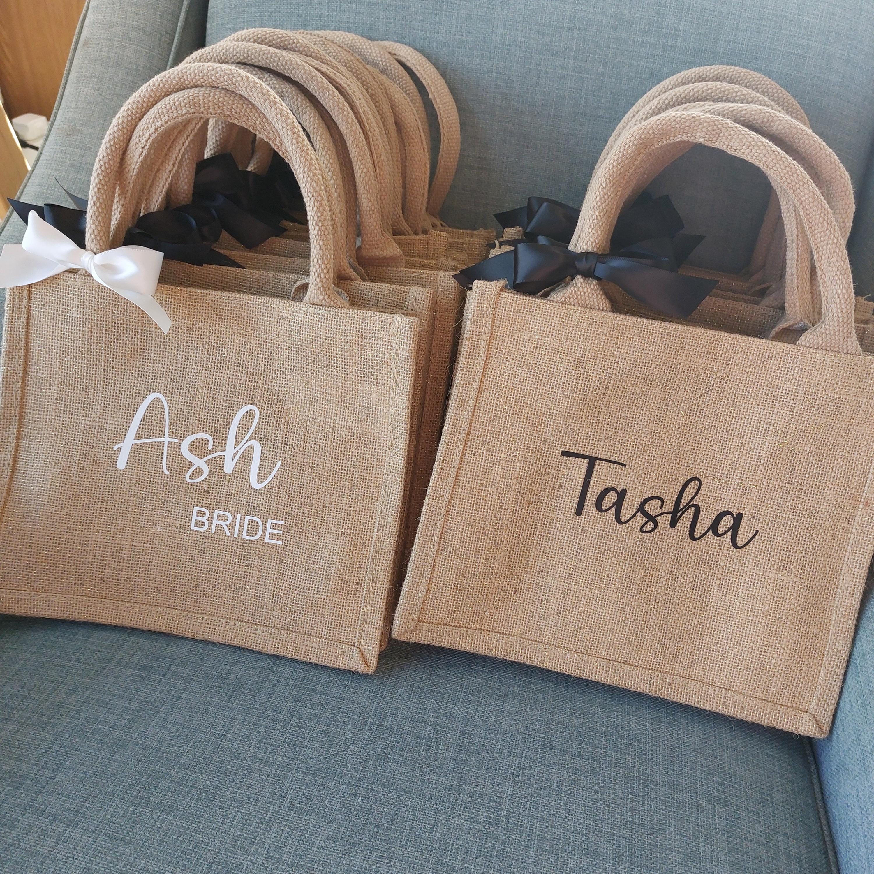 Personalised Jute Bridesmaid Bag, Gold Shimmer Bridal Party Gift