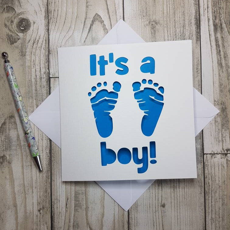 It's A Boy Papercut Card, New Baby Arrival Card
