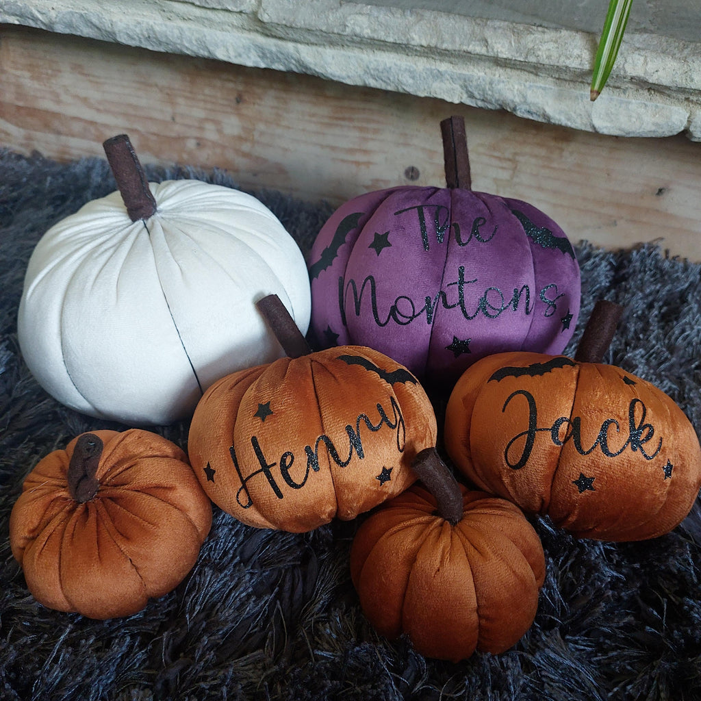 Personalised Plush Halloween Pumpkin: Glitter Name Autumn Decor