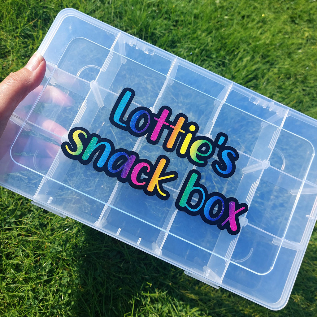 Personalised Travel Snack Box: Rainbow Writing, Removable Compartments