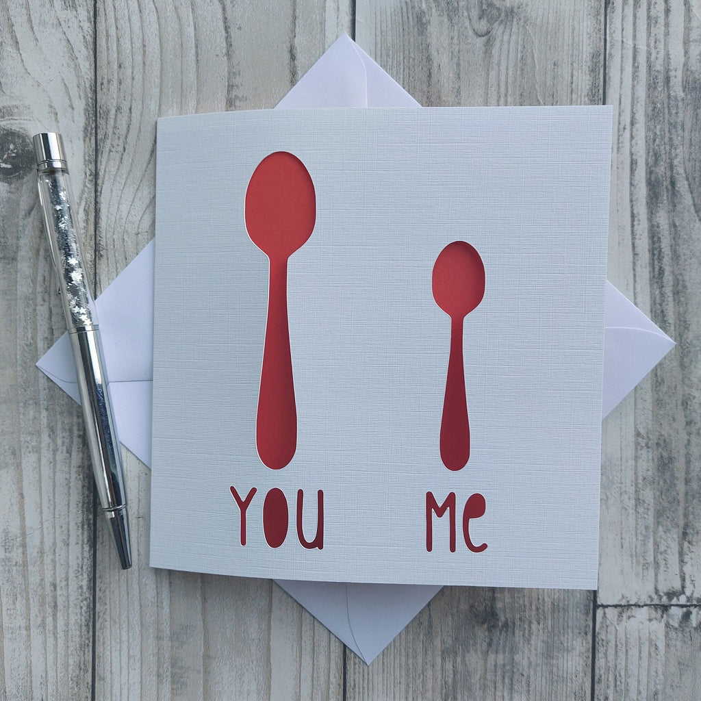 Valentines Card, Card for him, Big Spoon, Little Spoon, Love card, Anniversary card, Papercut card, Funny Valentines Card