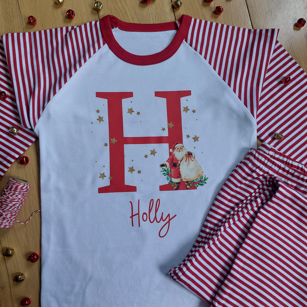 Personalized Santa Christmas Pyjamas, Matching Family Cotton PJs