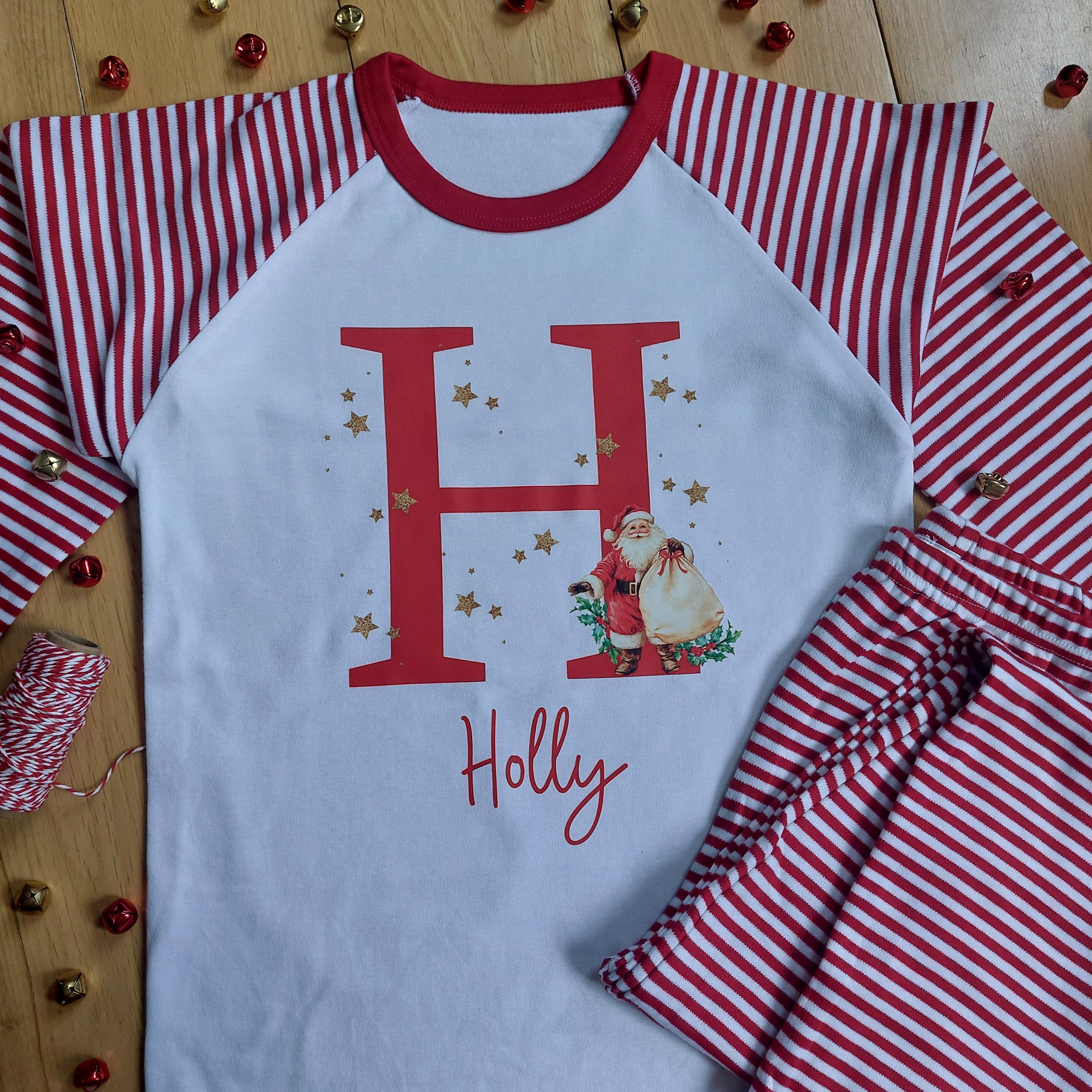 Personalized Santa Christmas Pyjamas, Matching Family Cotton PJs