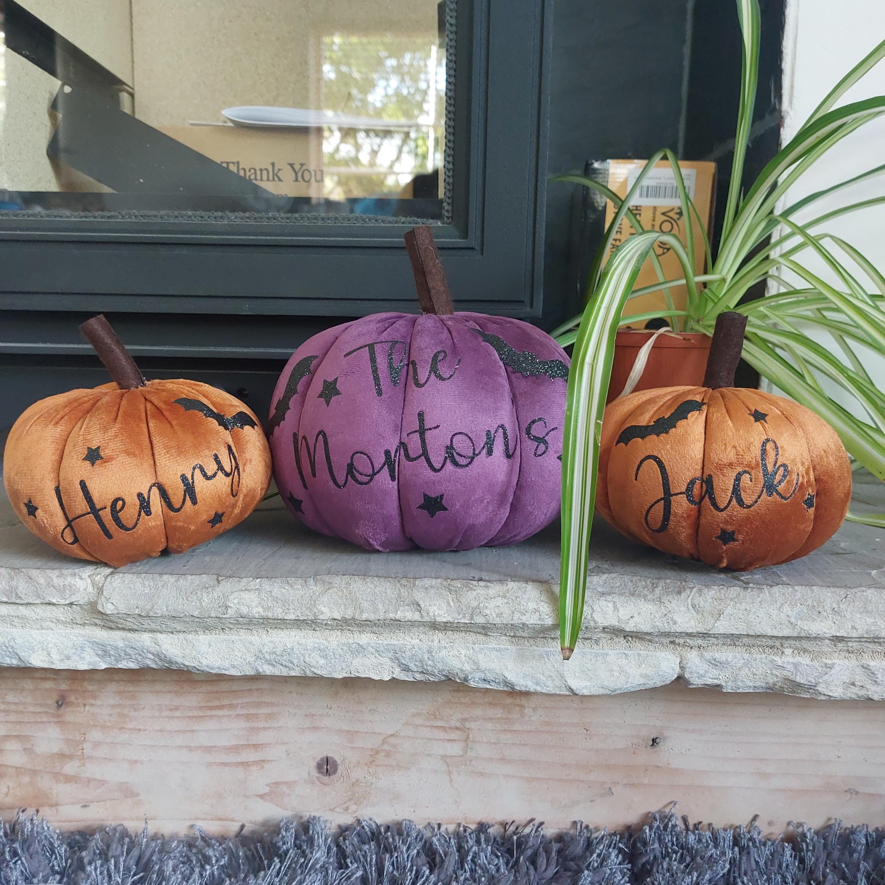 Personalised Plush Halloween Pumpkin: Glitter Name Autumn Decor