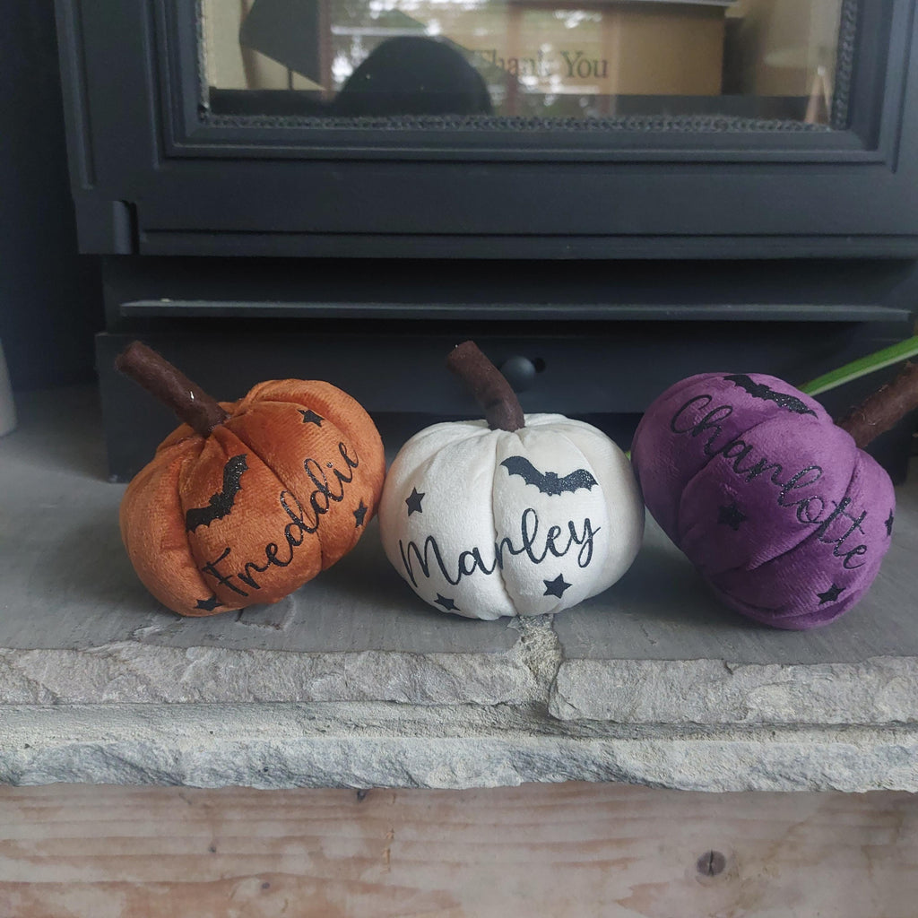 Personalised Plush Halloween Pumpkin: Glitter Name Autumn Decor