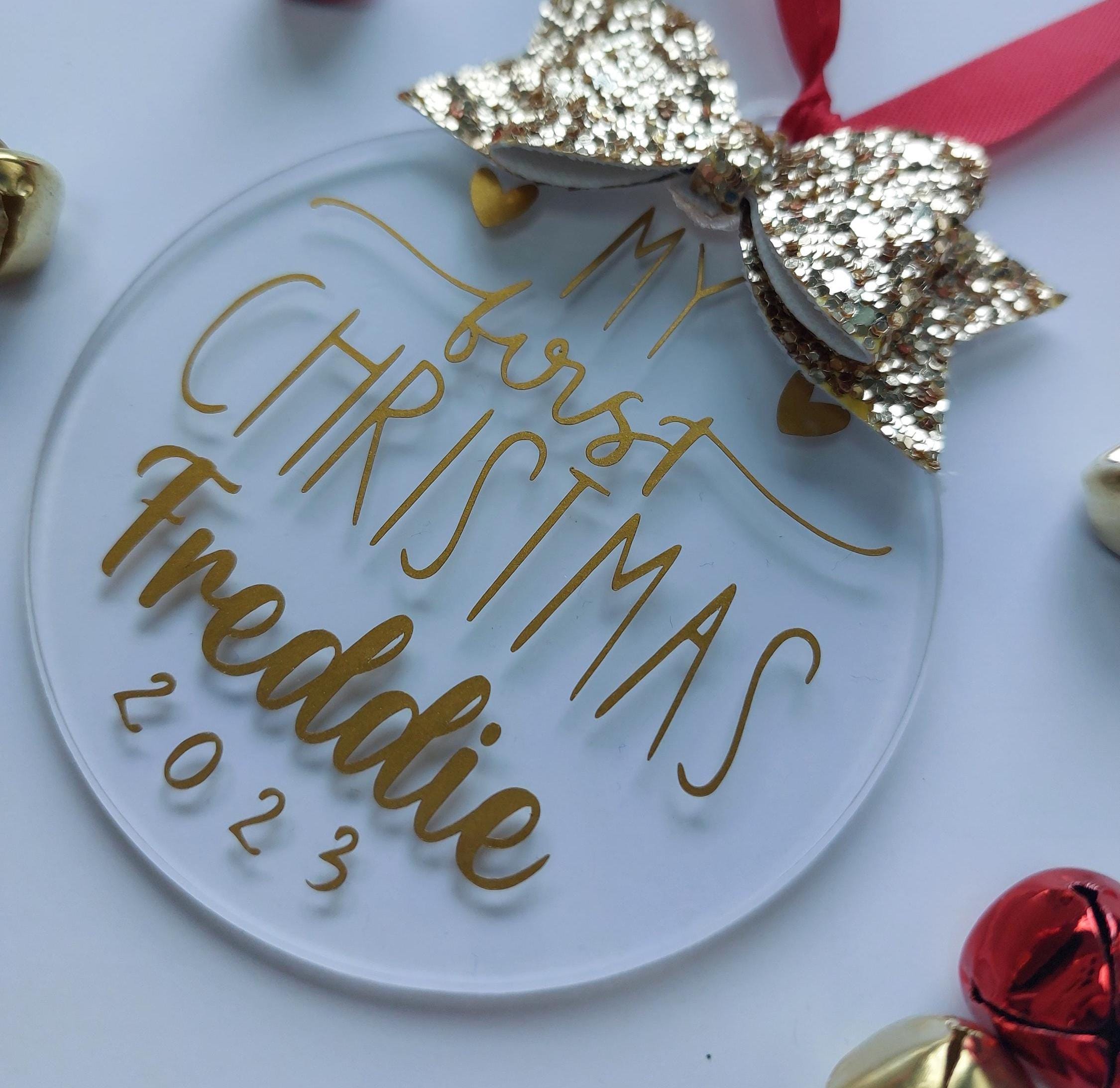 Personalised Baby's First Christmas Bauble: Glitter Bow Keepsake