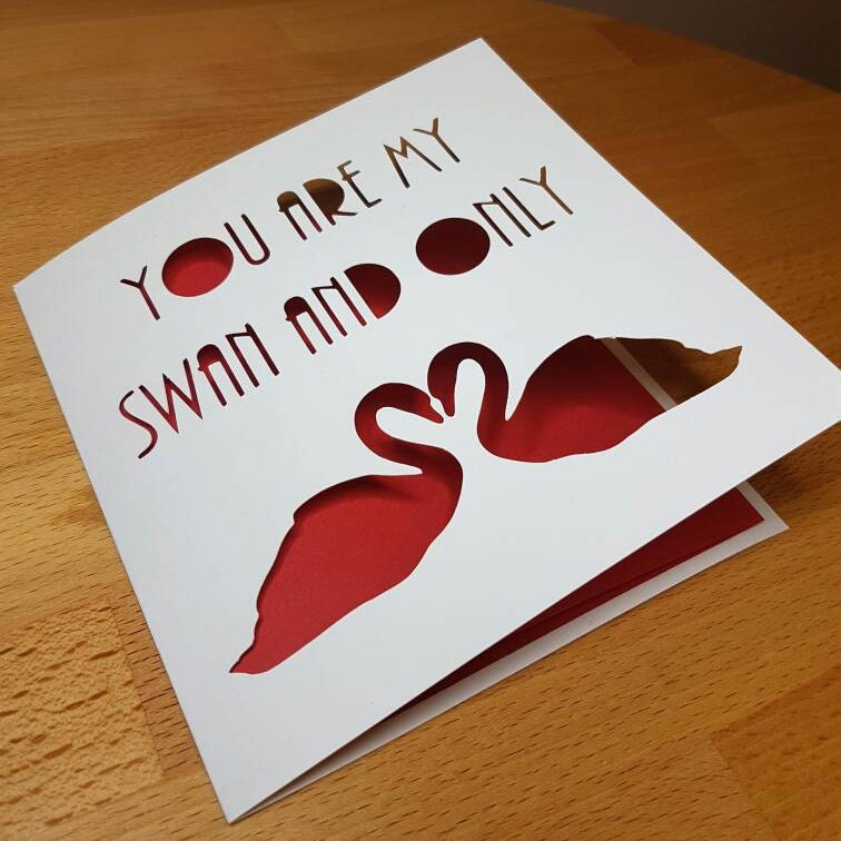 Swan Anniversary Card: Papercut Love Card for Him or Her