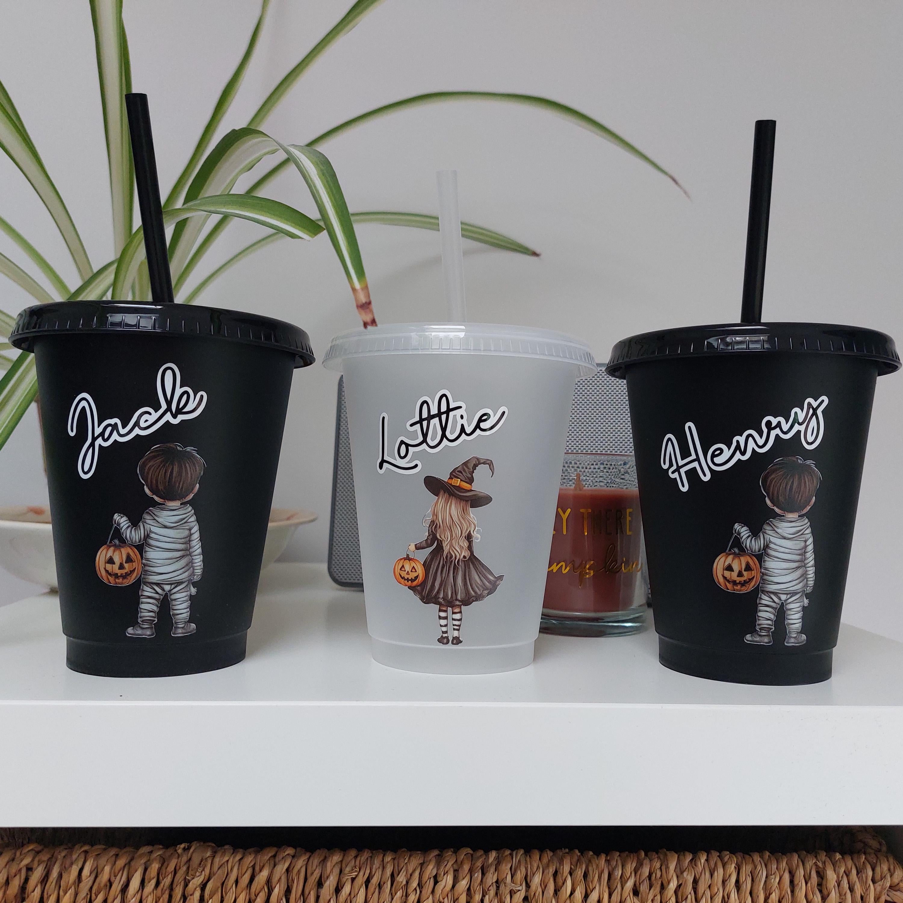 Personalised Halloween Cold Cup: Kids Party Favour, Witch or Mummy