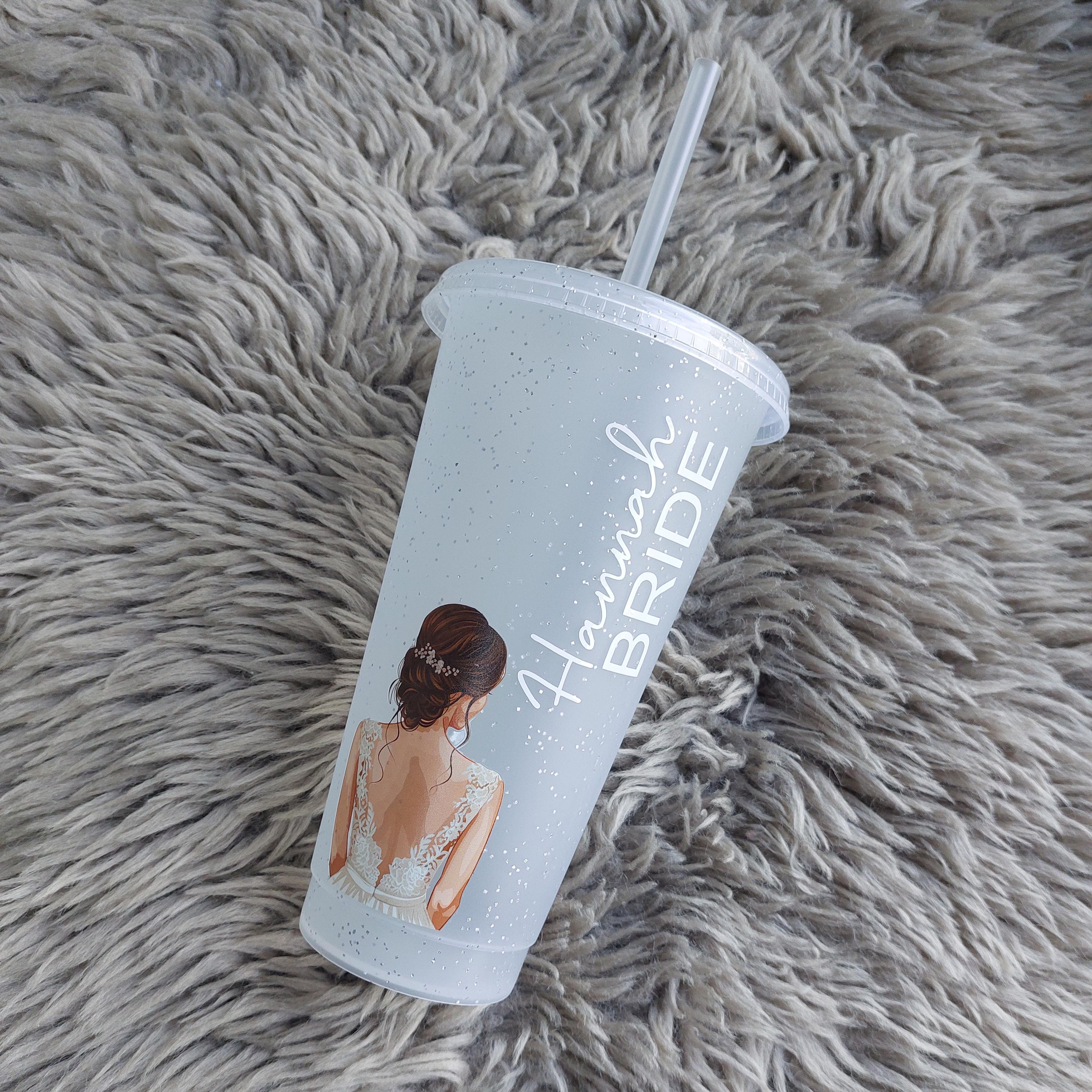 Personalised Glitter Bride Cold Cup: Bridal Party Favour, Bride To Be Gift