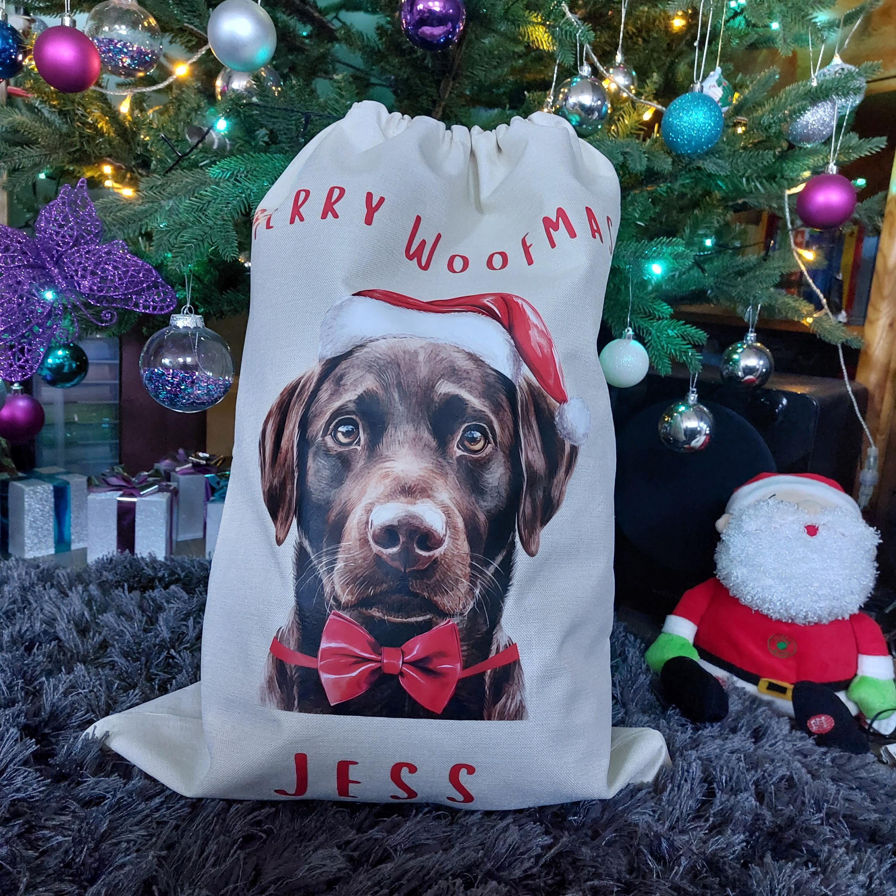 Personalized Dog Christmas Sack, Merry Woofmas Present Sack