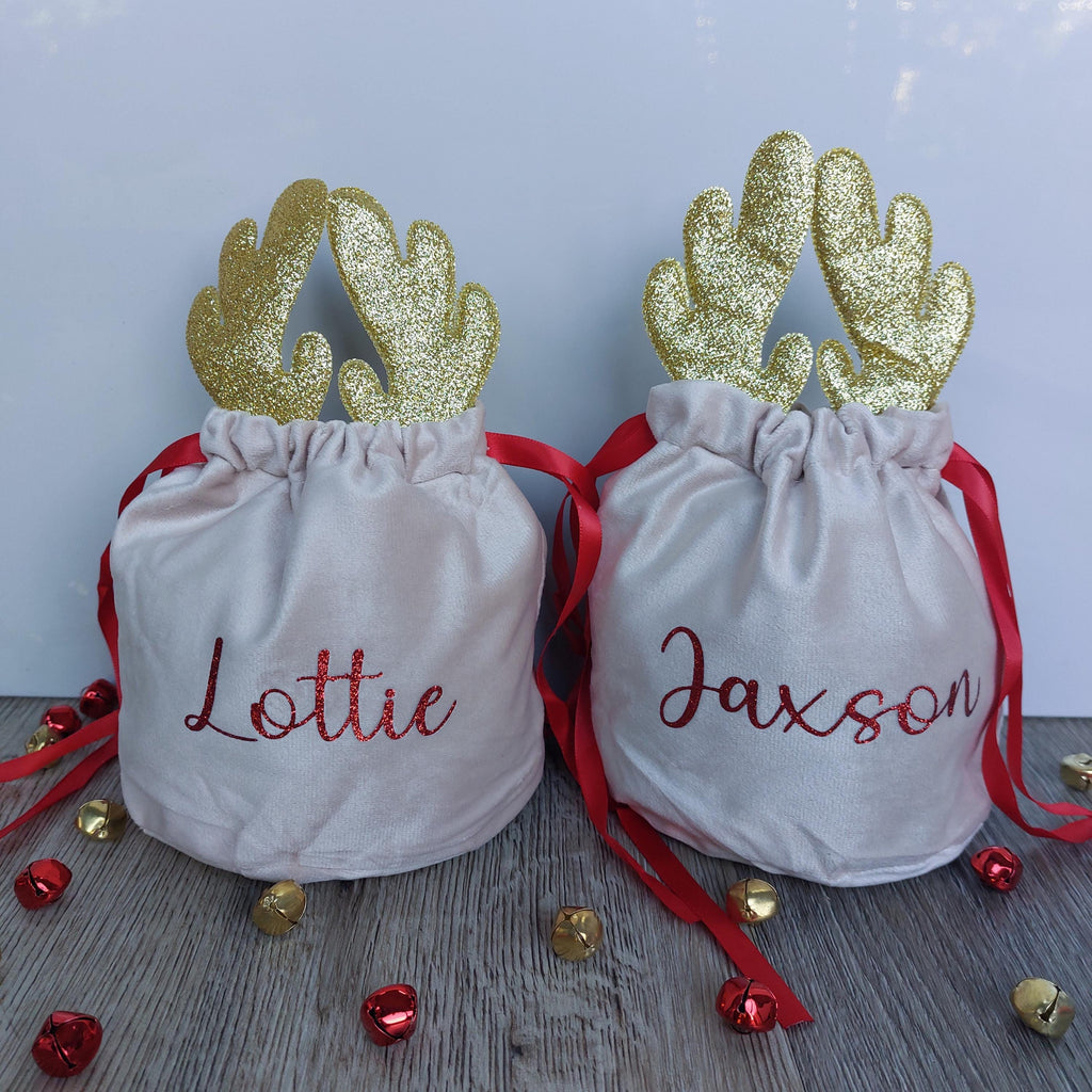 Personalised Velvet Reindeer Treat Bag: Christmas Eve Box Filler