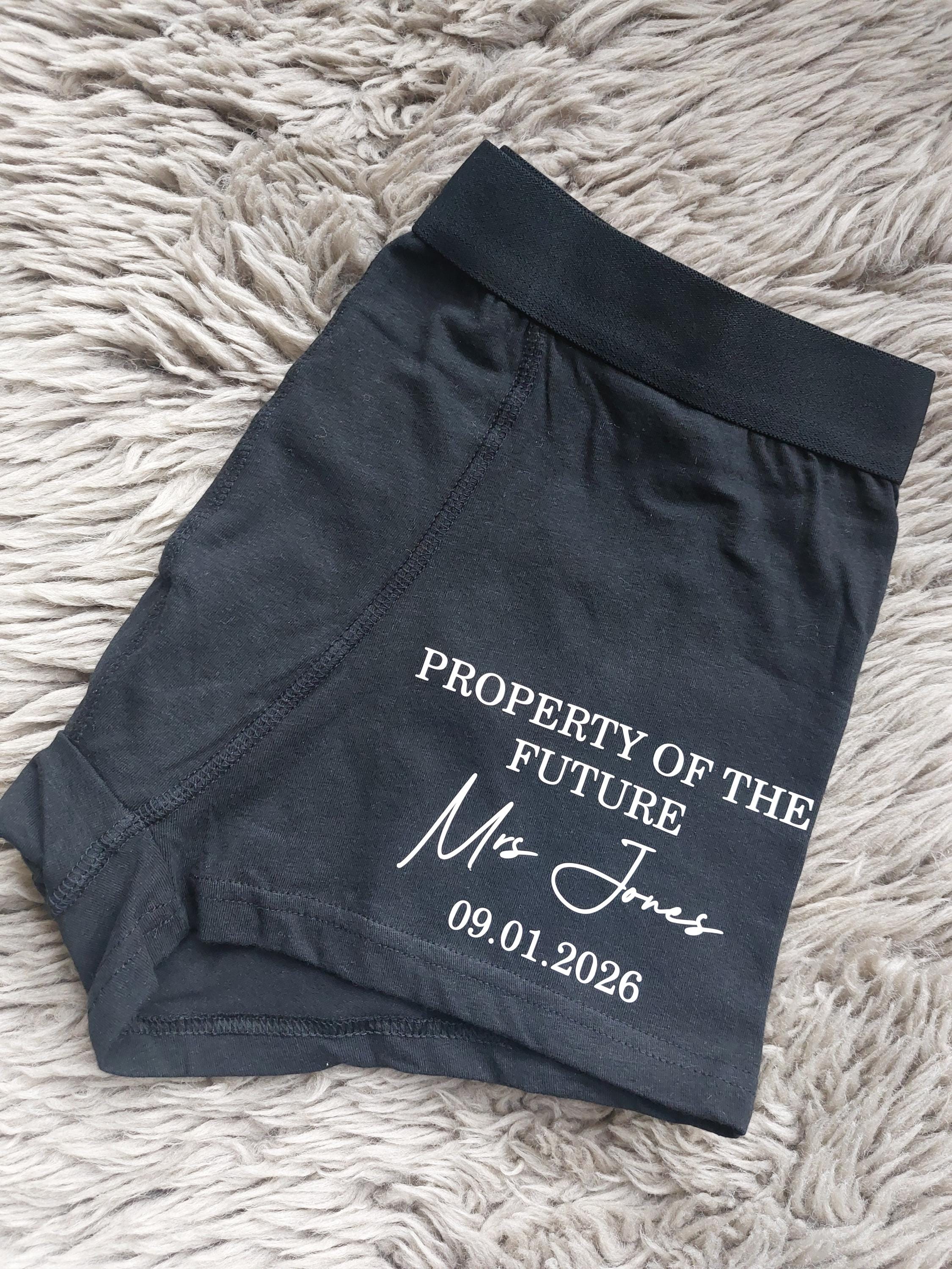 Personalised Groom Boxers, Groom Gift, Property Of The Future Mrs Underwear