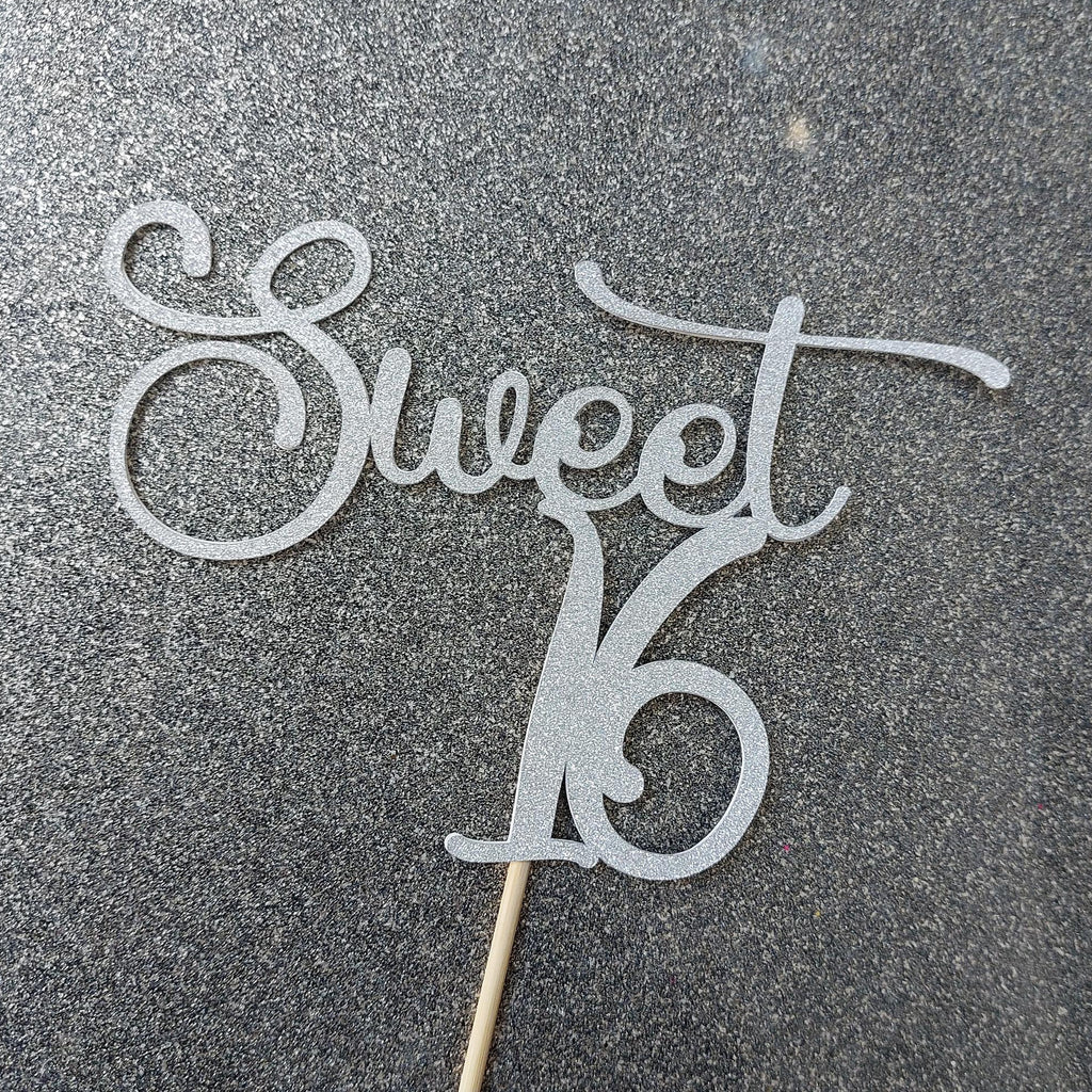 Glitter Sweet 16 Cake Topper: Sixteenth Birthday Party Decor