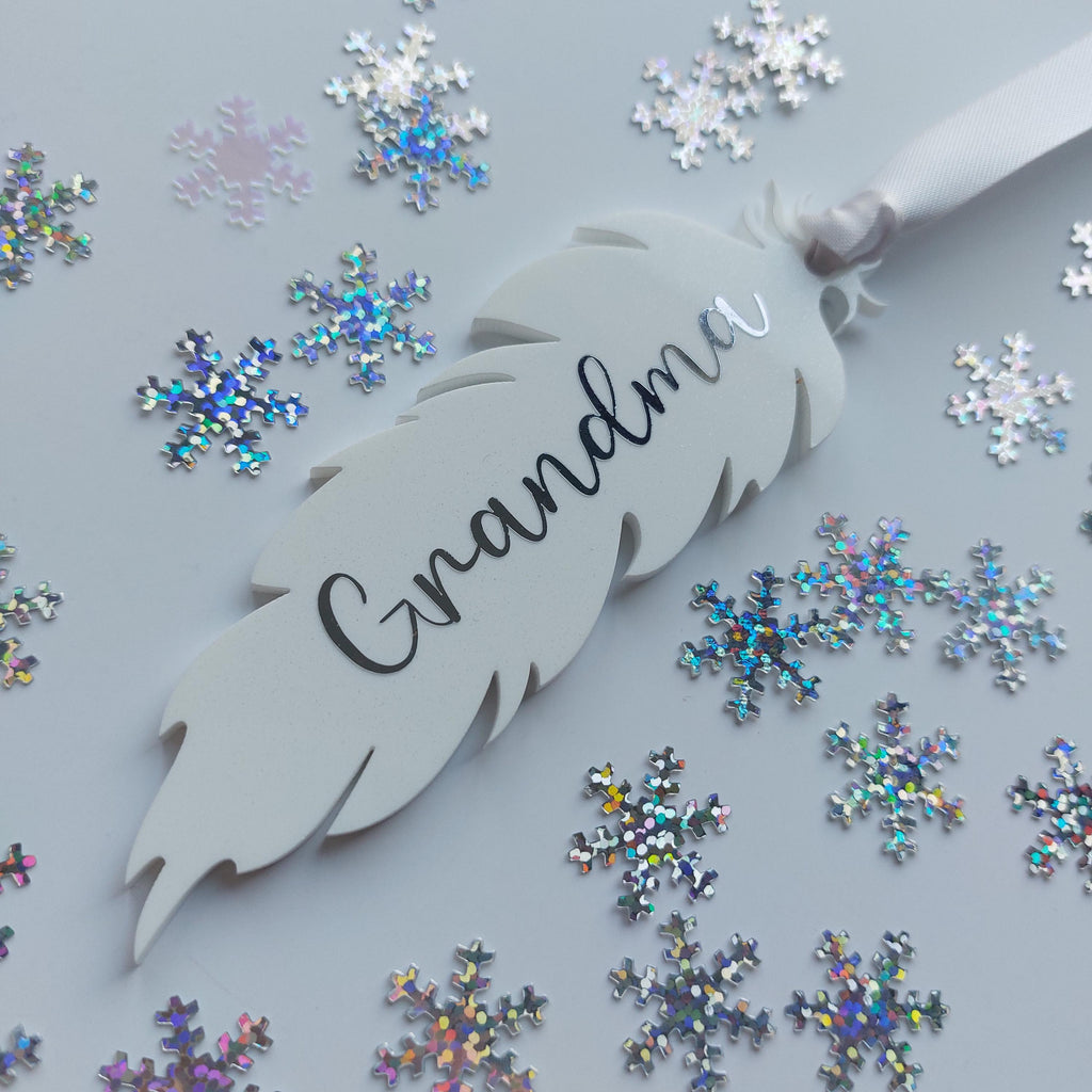 Personalized Memorial Feather Ornament: Bereavement Gift, In Memory Bauble