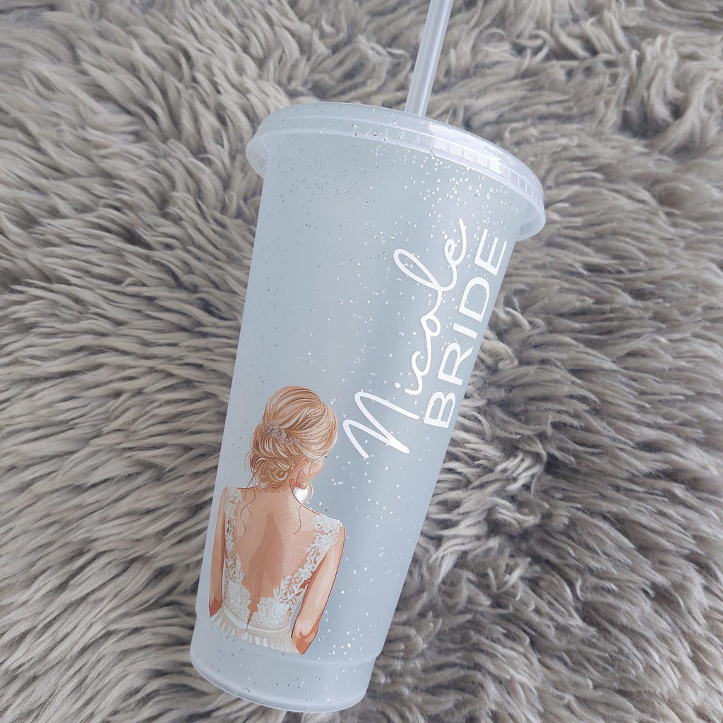 Personalised Glitter Bride Cold Cup: Bridal Party Favour, Bride To Be Gift