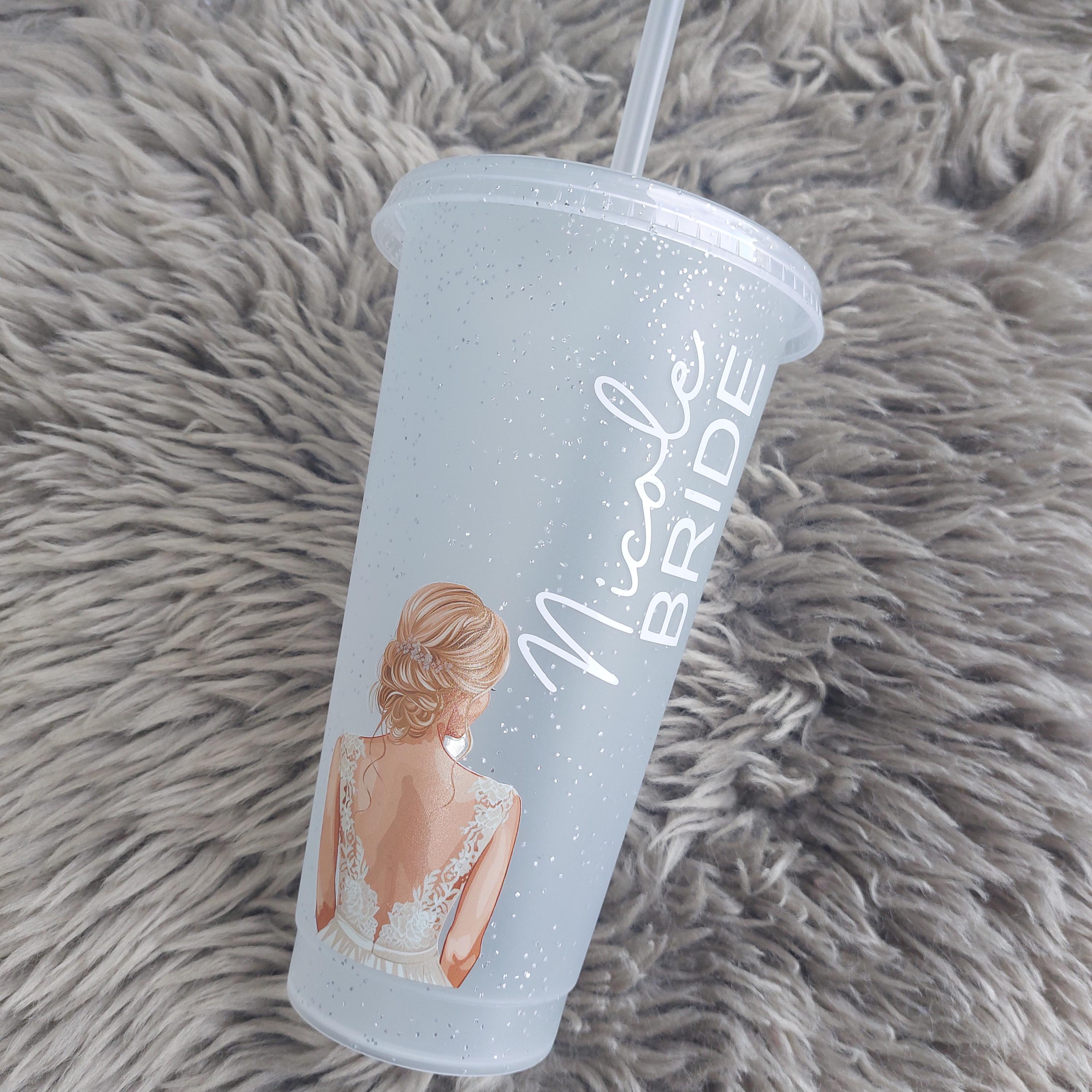 Personalised Glitter Bride Cold Cup: Bridal Party Favour, Bride To Be Gift