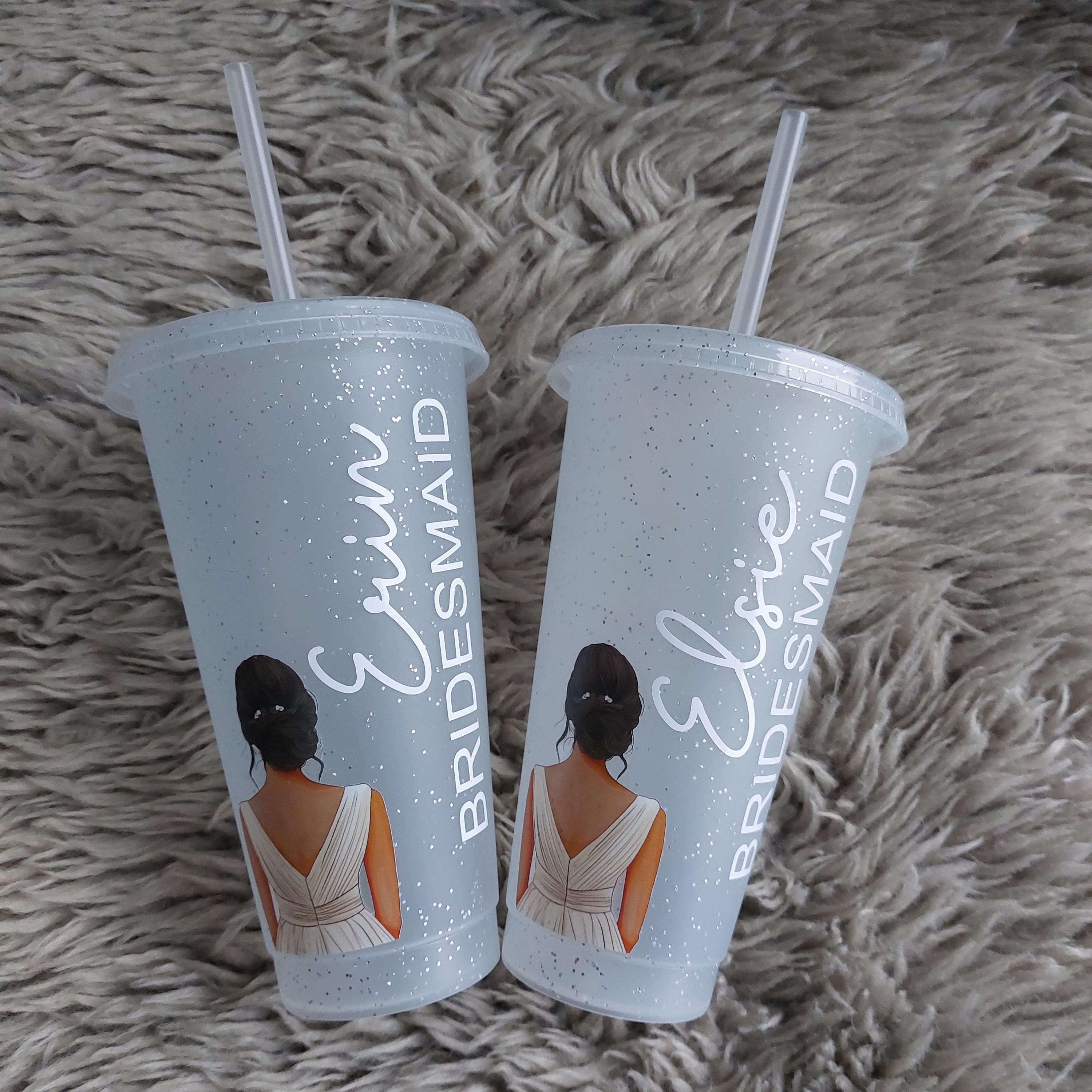 Personalised Bridesmaid Cold Cup: Bridal Party Favour, Glitter Frosted Cup