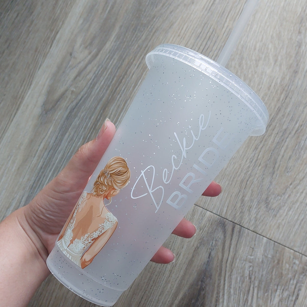 Personalised Glitter Bride Cold Cup: Bridal Party Favour, Bride To Be Gift