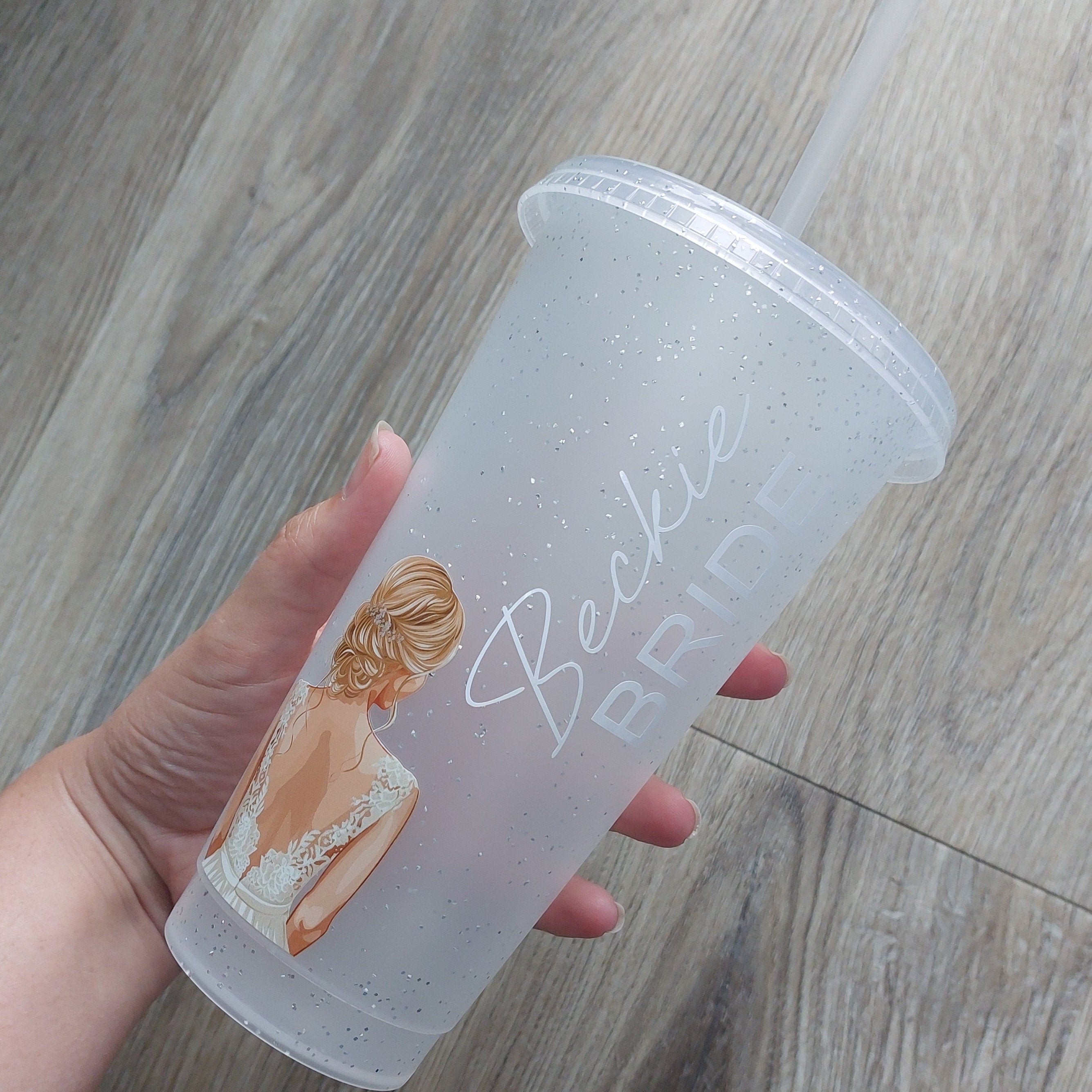 Personalised Glitter Bride Cold Cup: Bridal Party Favour, Bride To Be Gift