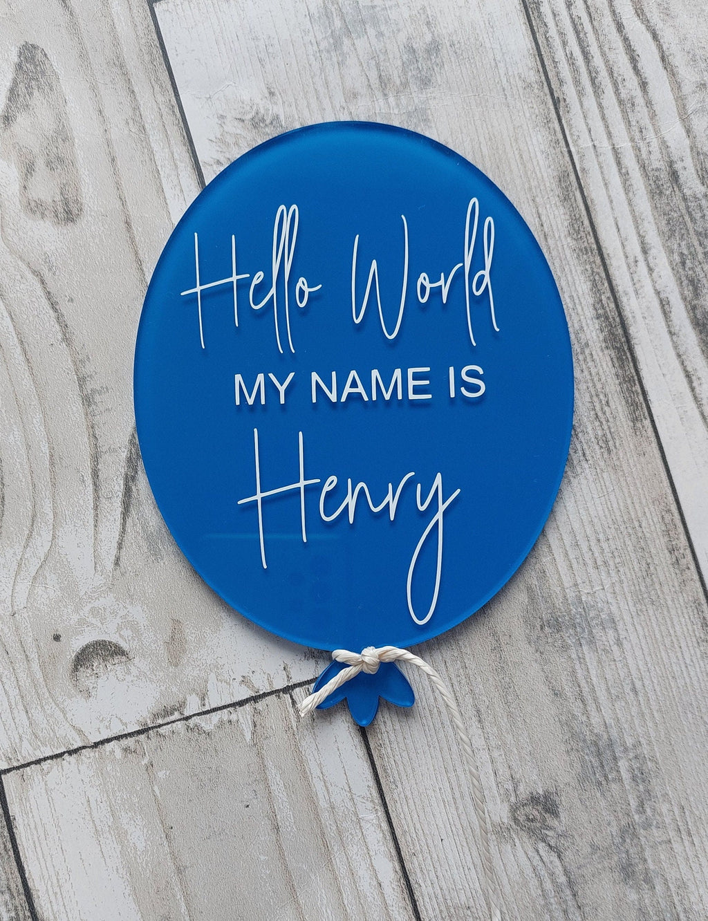 Personalised Acrylic Birth Announcement Balloon: Hello World Baby Photo Prop