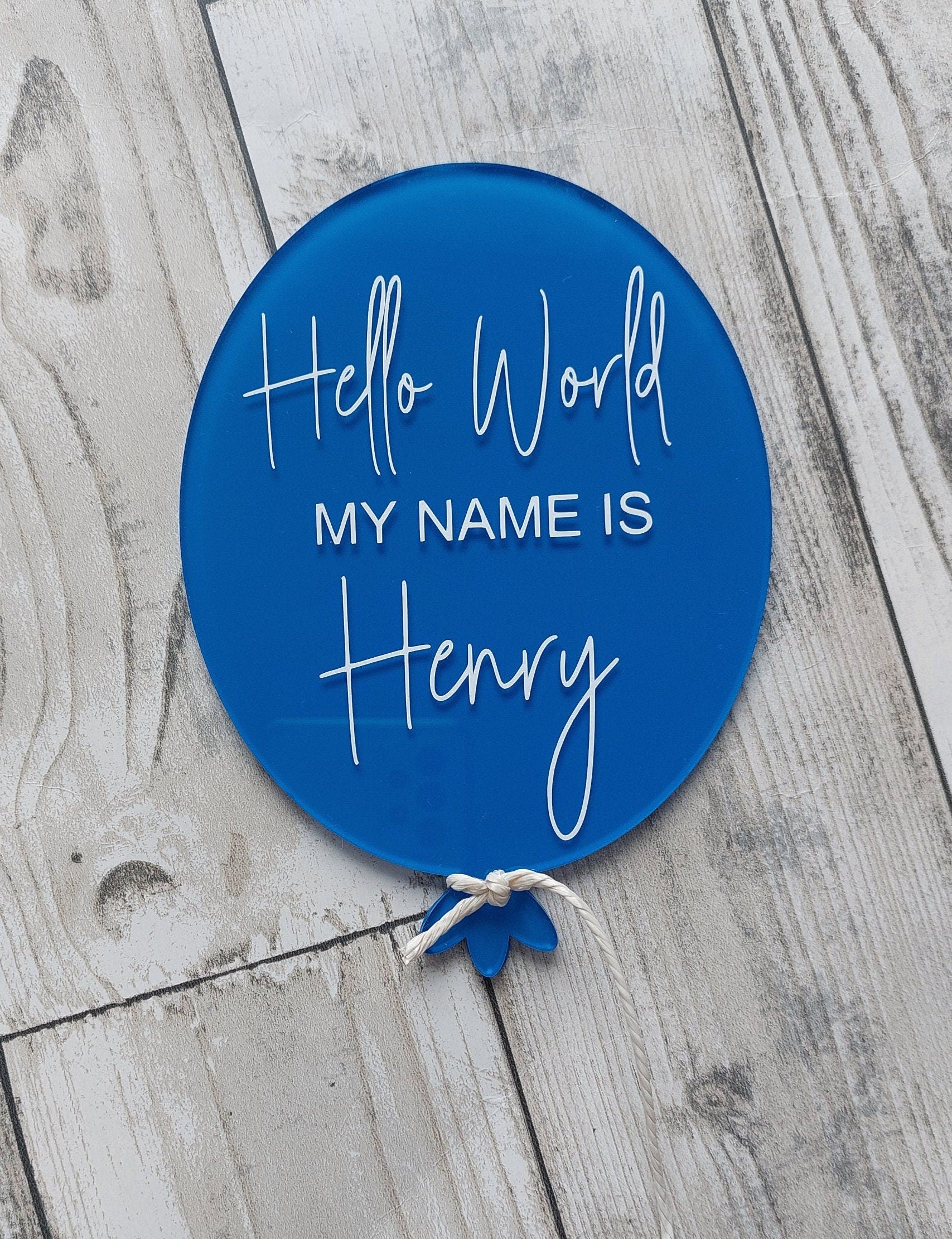 Personalised Acrylic Birth Announcement Balloon: Hello World Baby Photo Prop