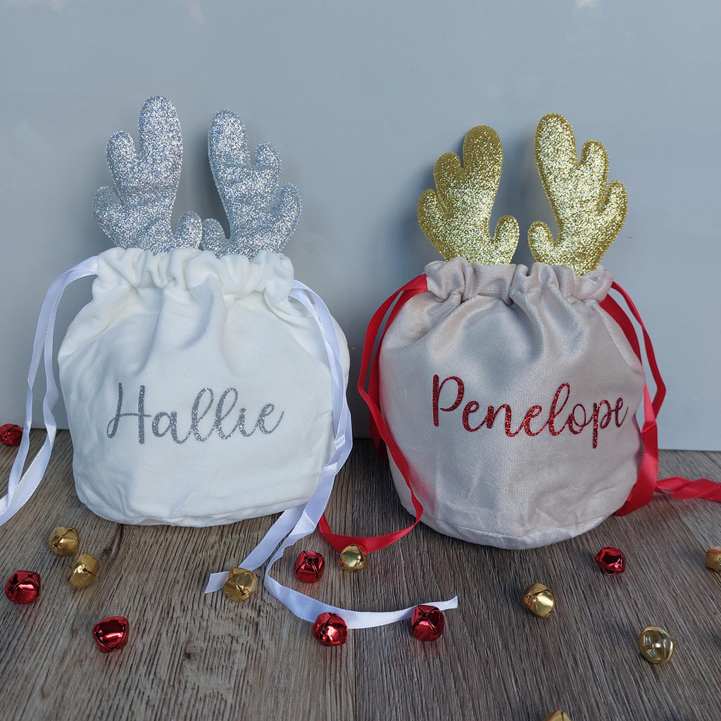 Personalised Velvet Reindeer Treat Bag: Christmas Eve Box Filler