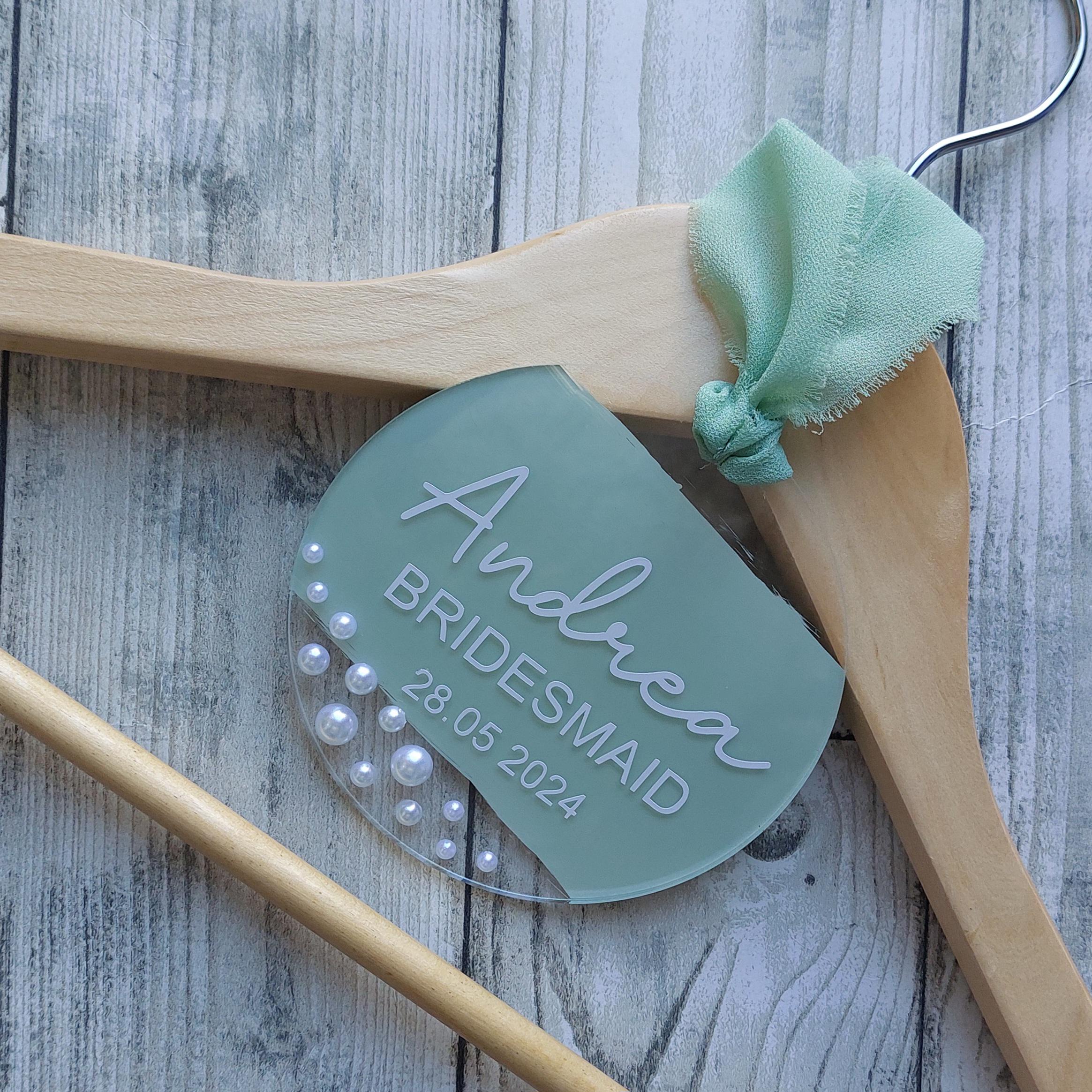 Personalised Wedding Hanger Tag, Bridesmaid Gift, Wedding Dress Photo Prop