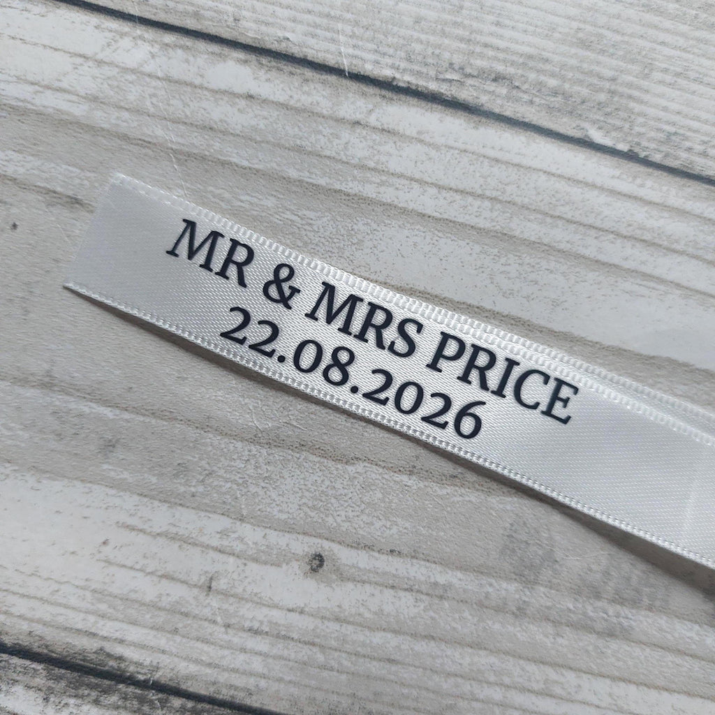 Personalised Wedding Satin Ribbon, Name Place Setting, Wedding Name Setting