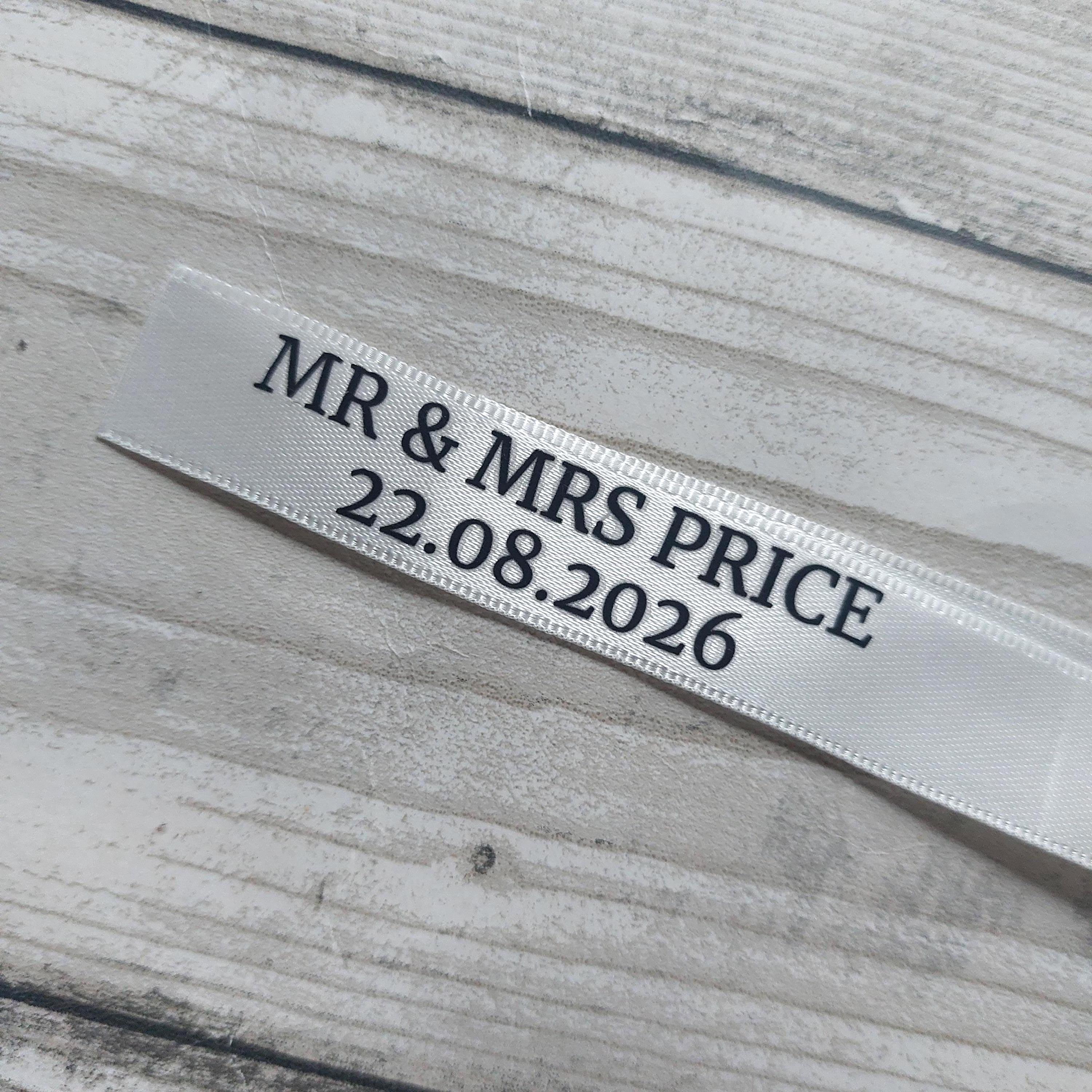 Personalised Wedding Satin Ribbon, Name Place Setting, Wedding Name Setting