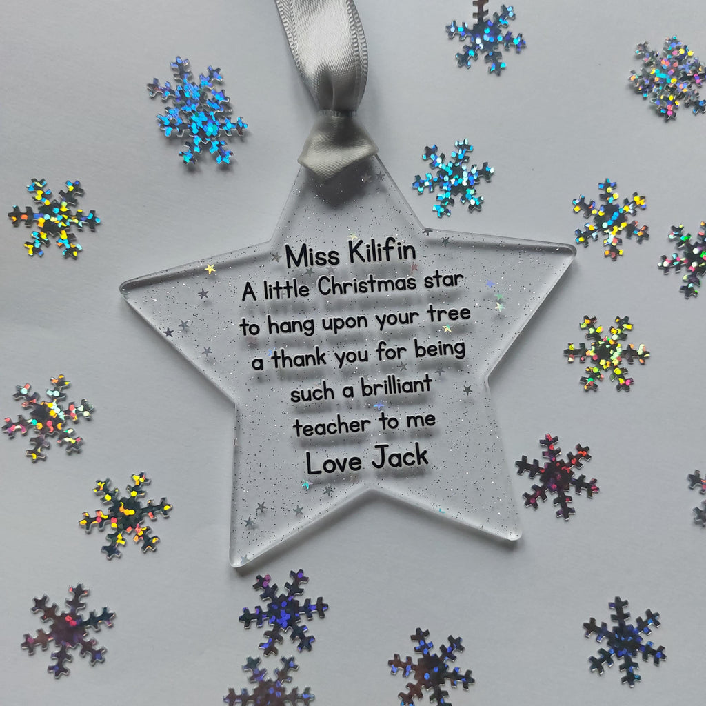 Personalised Teacher Christmas Star Bauble, Thank You Gift