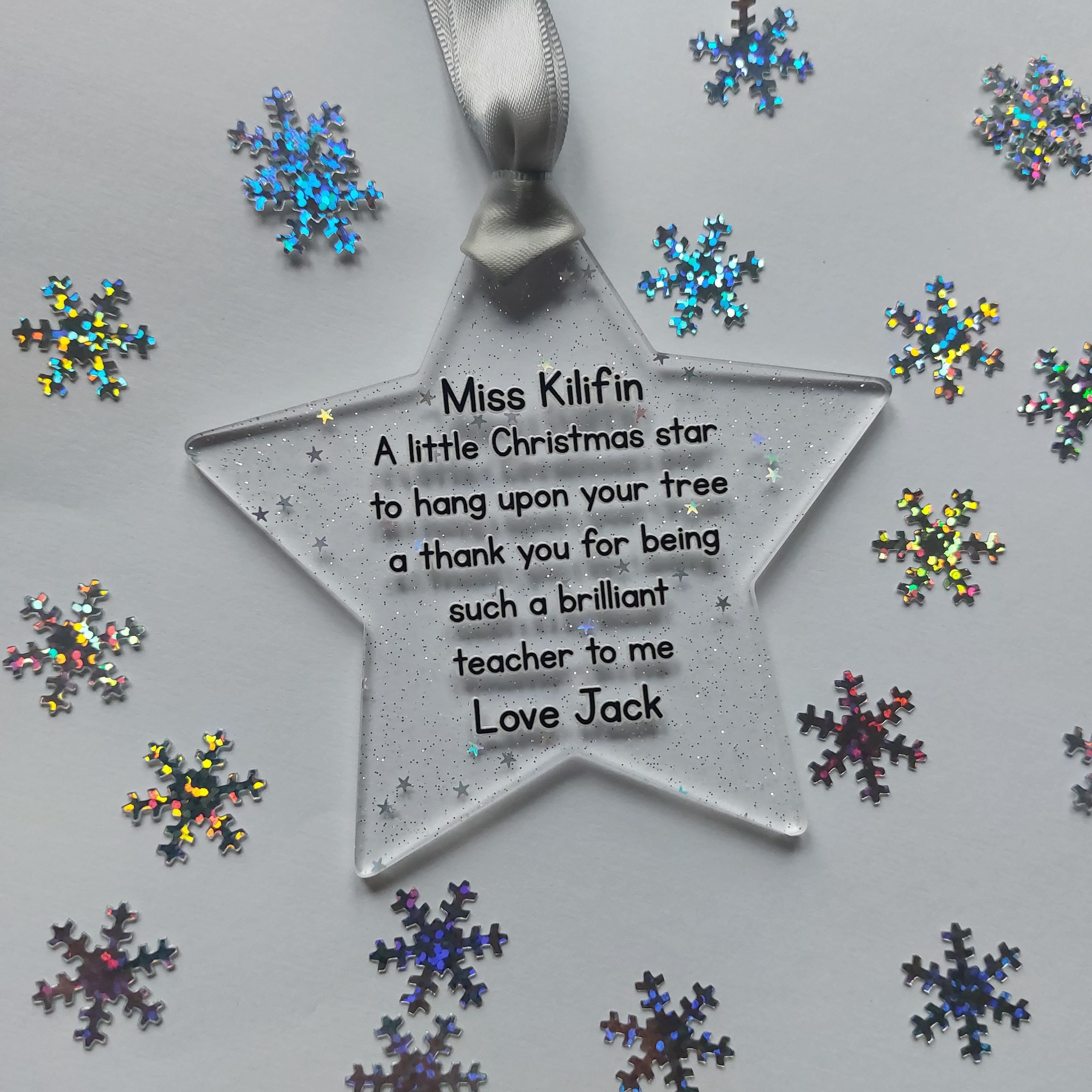 Personalised Teacher Christmas Star Bauble, Thank You Gift