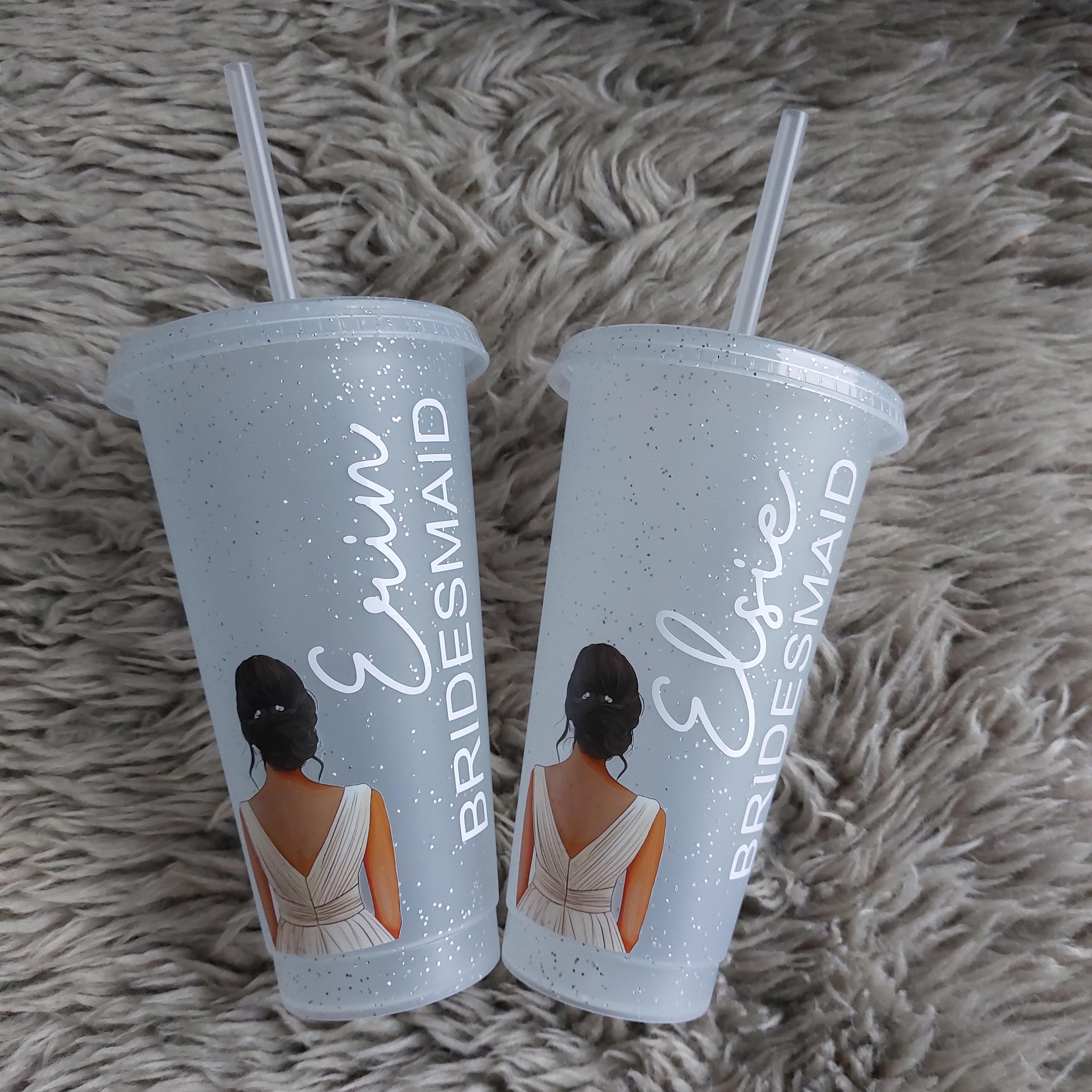 Personalised Bridesmaid Cold Cup: Bridal Party Favour, Glitter Frosted Cup
