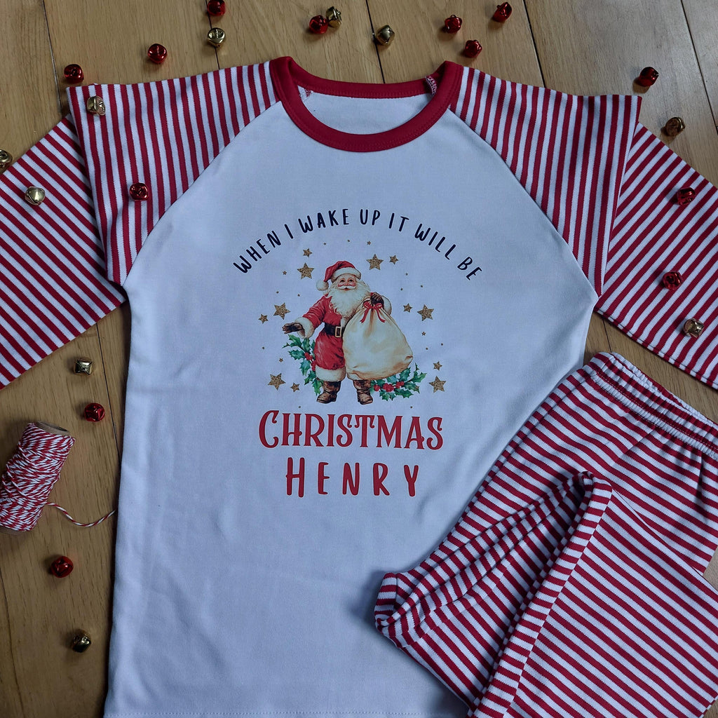 Personalised Kids Christmas Eve Pyjamas, When I Wake Up Pyjamas