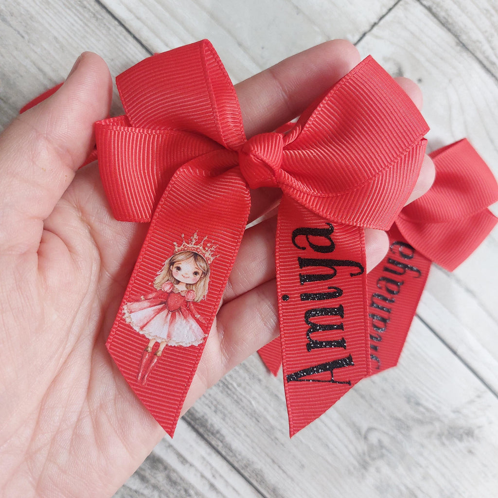 Personalised Christmas Hair Bow: Red Grosgrain Ribbon, Christmas Eve Box Filler