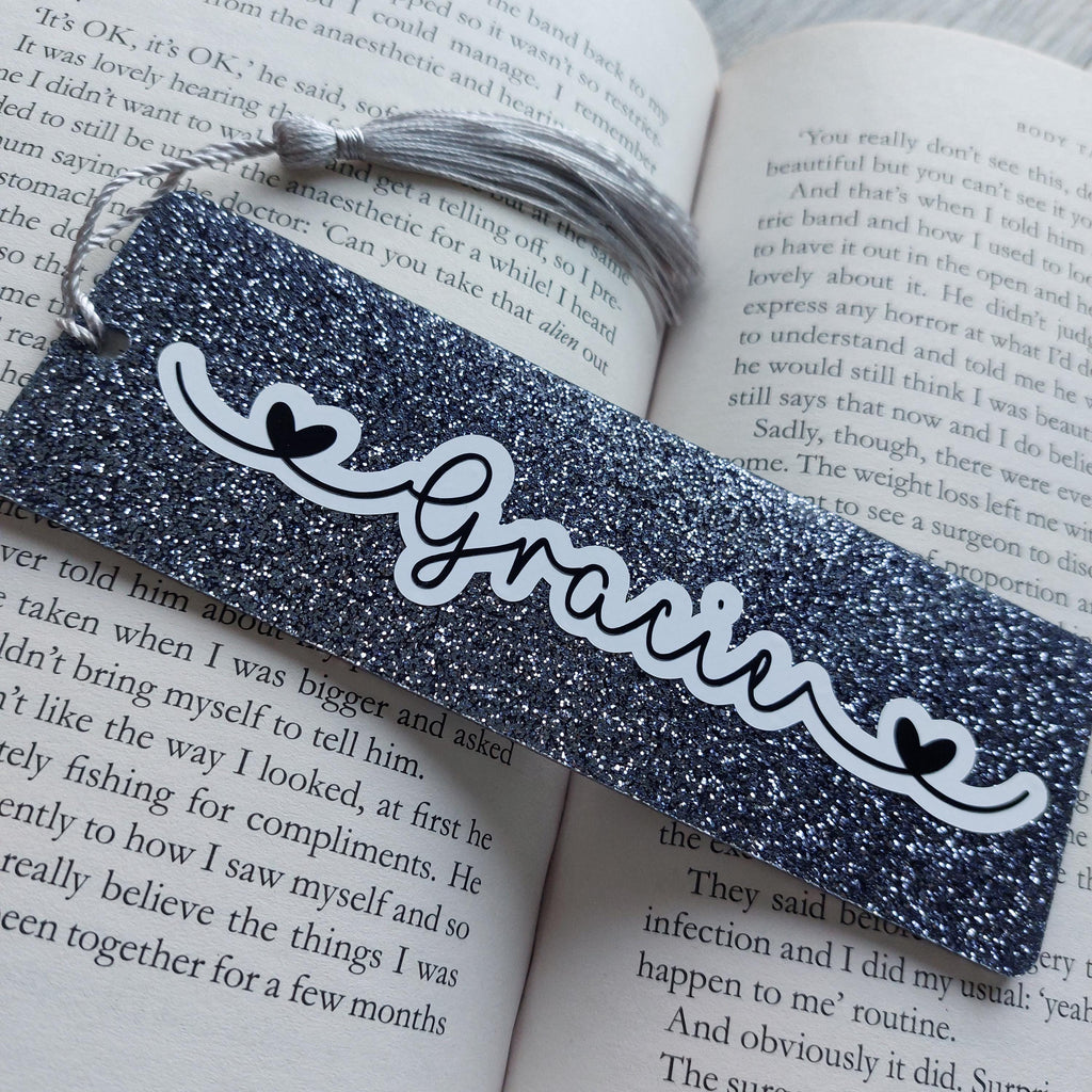 Personalised Glitter Acrylic Bookmark with Tassel