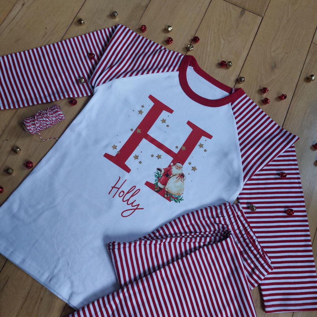 Personalized Santa Christmas Pyjamas, Matching Family Cotton PJs