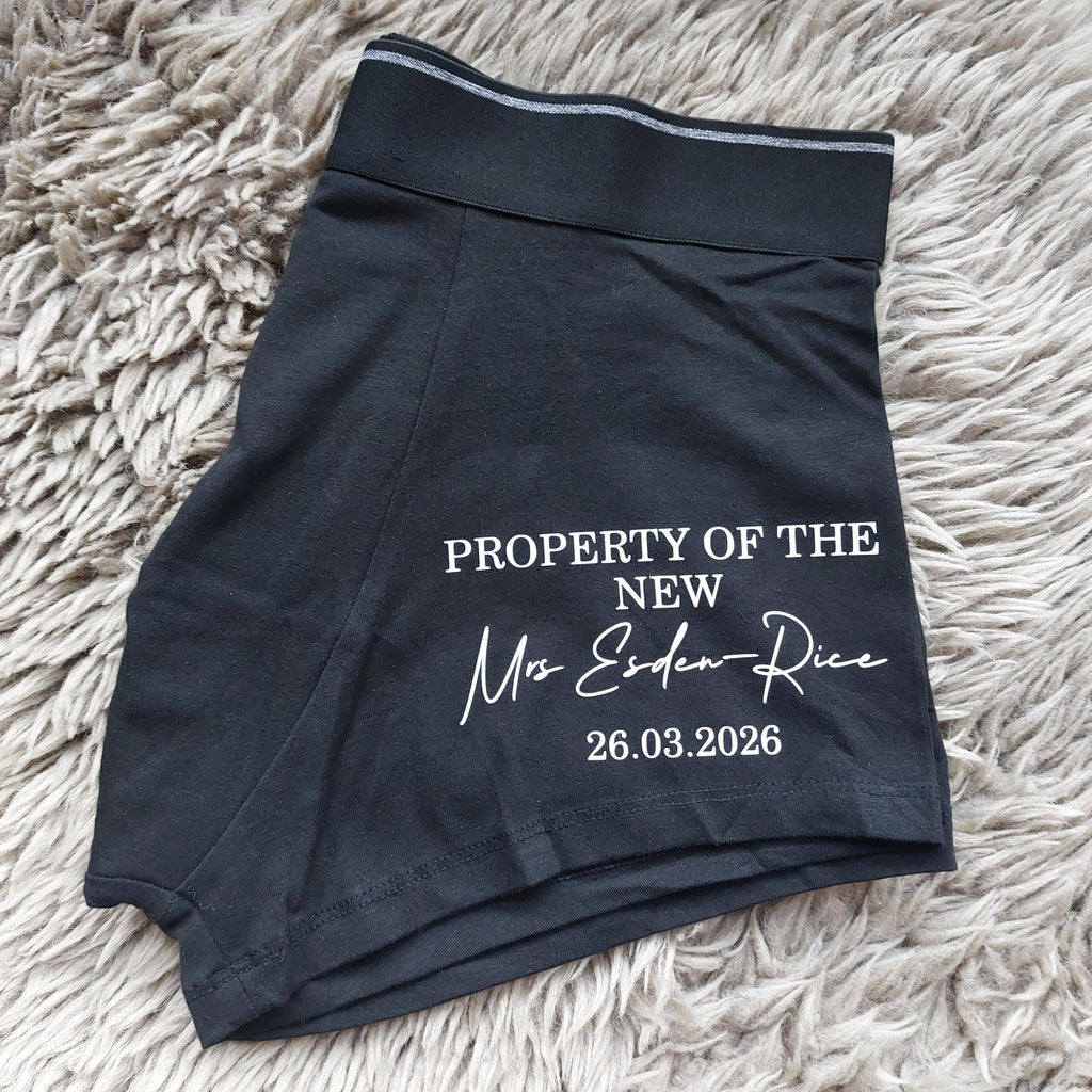 Personalised Groom Boxers, Groom Gift, Property Of The New Mrs Underwear