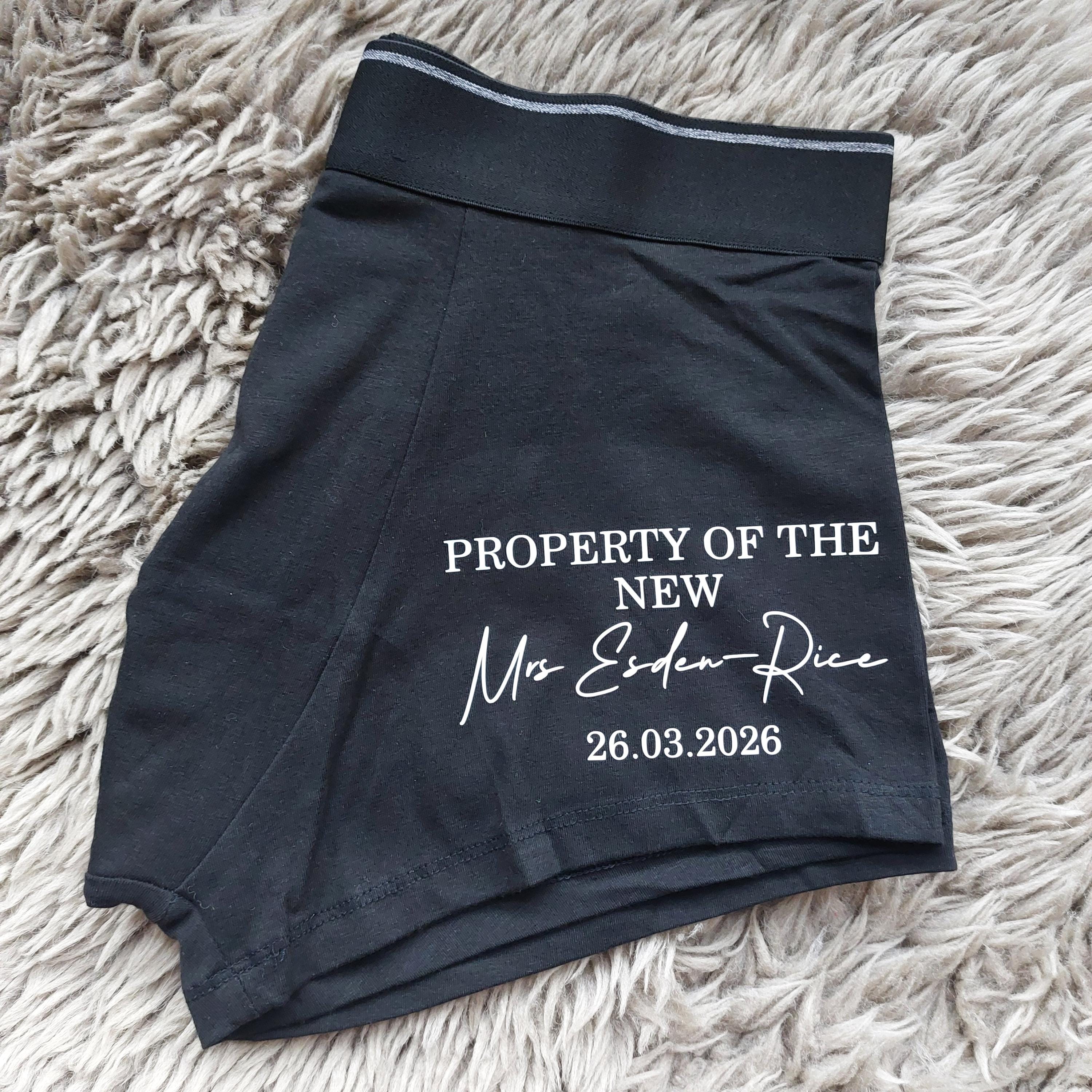 Personalised Groom Boxers, Groom Gift, Property Of The New Mrs Underwear
