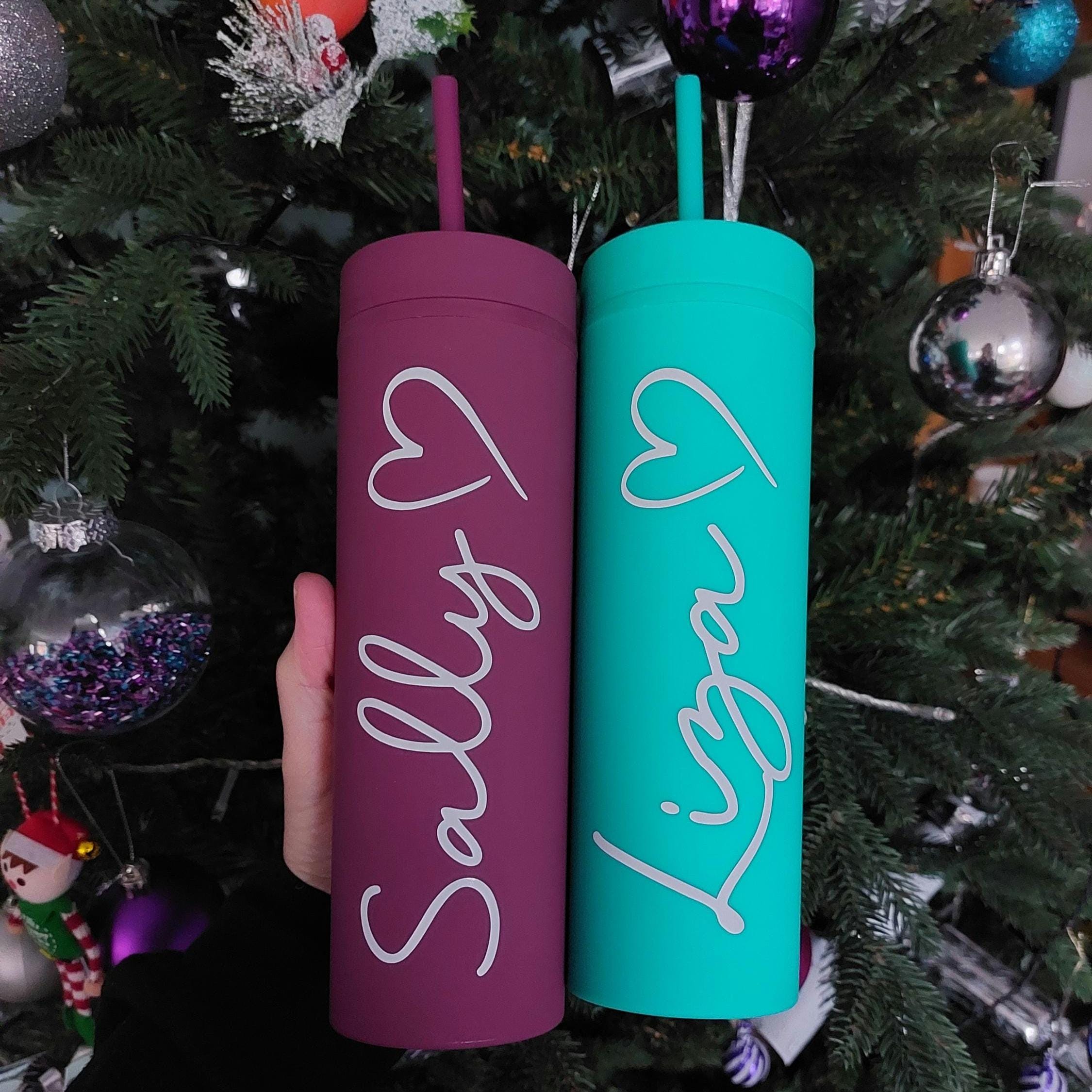 Personalised Water Bottle, 16oz Skinny Tumbler, Birthday Present, Summer Cold Cup, Bridal Party Gift