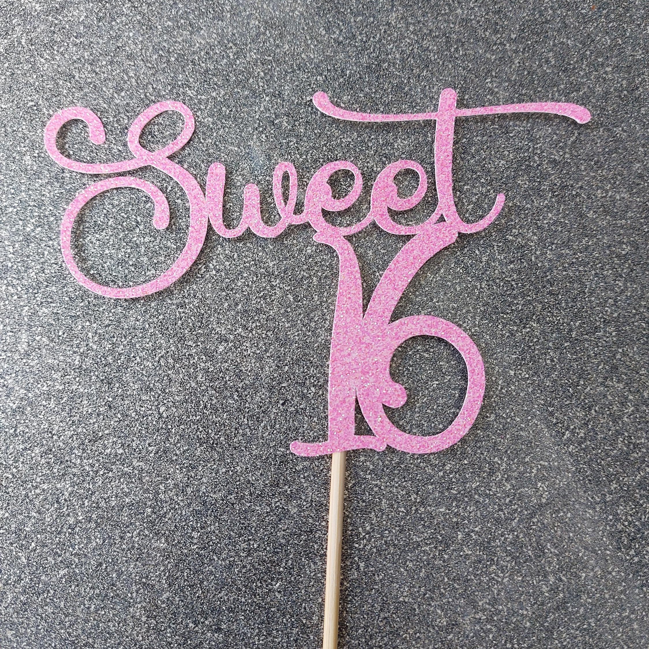 Glitter Sweet 16 Cake Topper: Sixteenth Birthday Party Decor